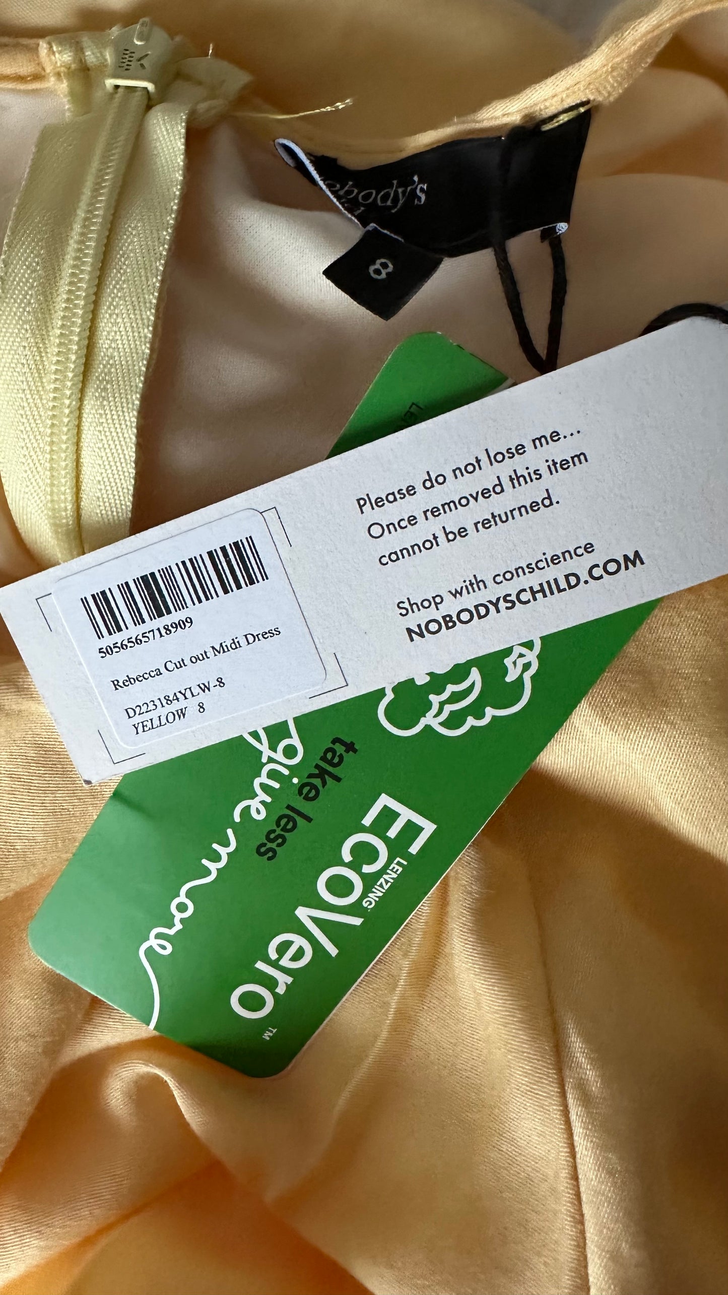Nobody’s Child butter yellow cut out wedding guest holiday dress small UK 8 new bnwt