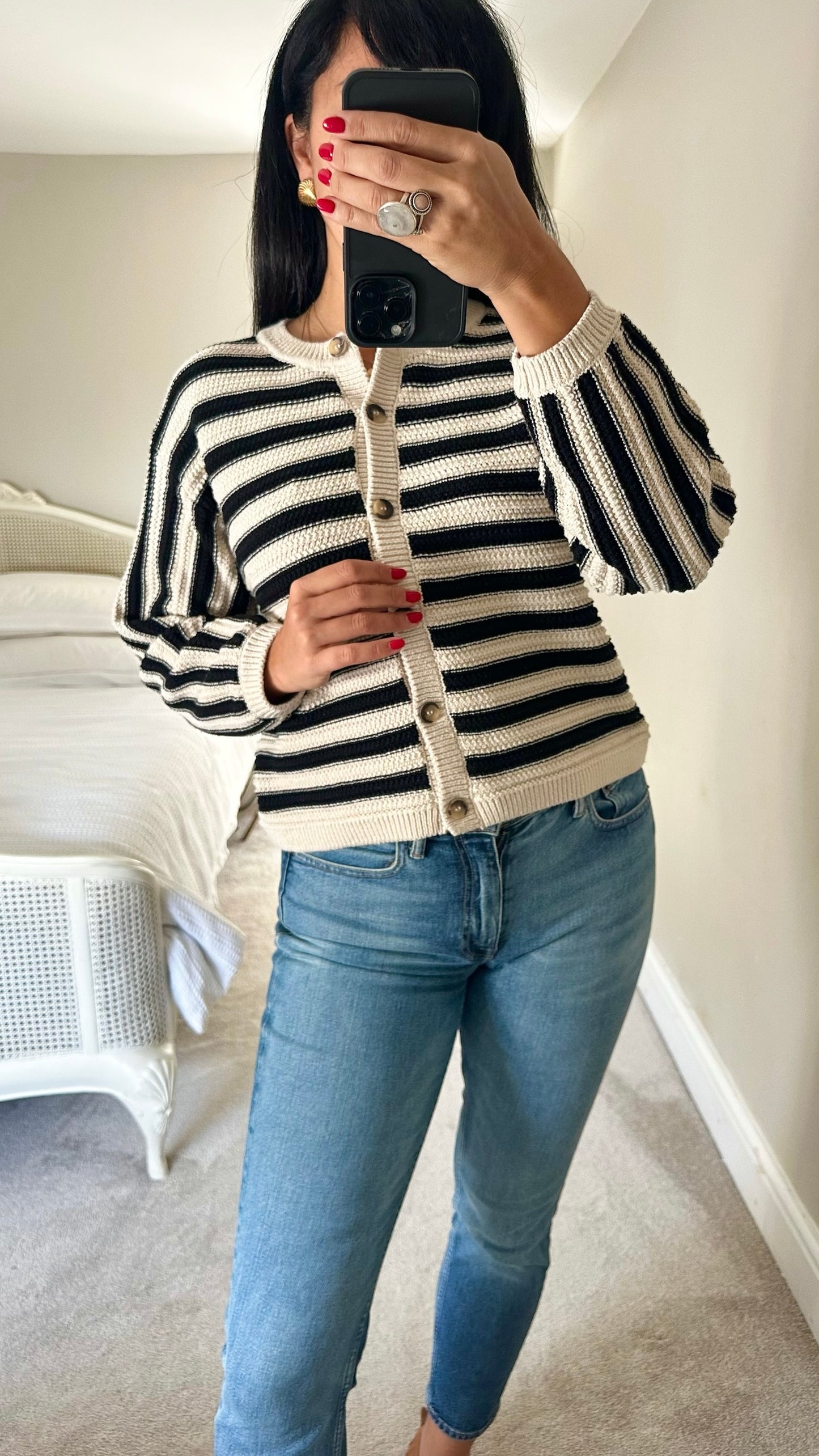Selected femme anthropologie black cream knitted cardigan small UK 8-10