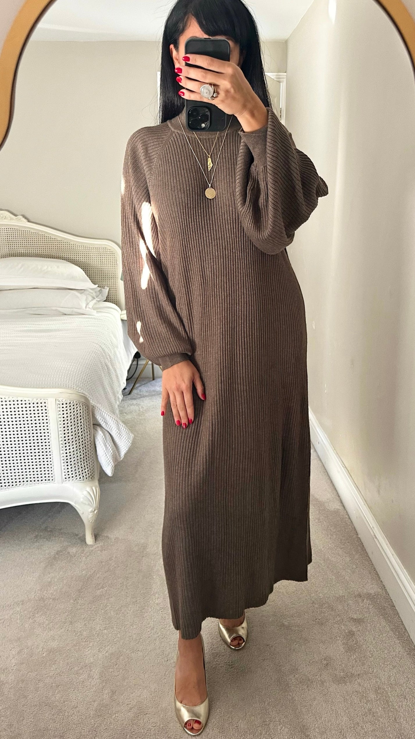 Selected femme at Anthropologie brown mink ribbed jumper dress large UK 14-16 vgc