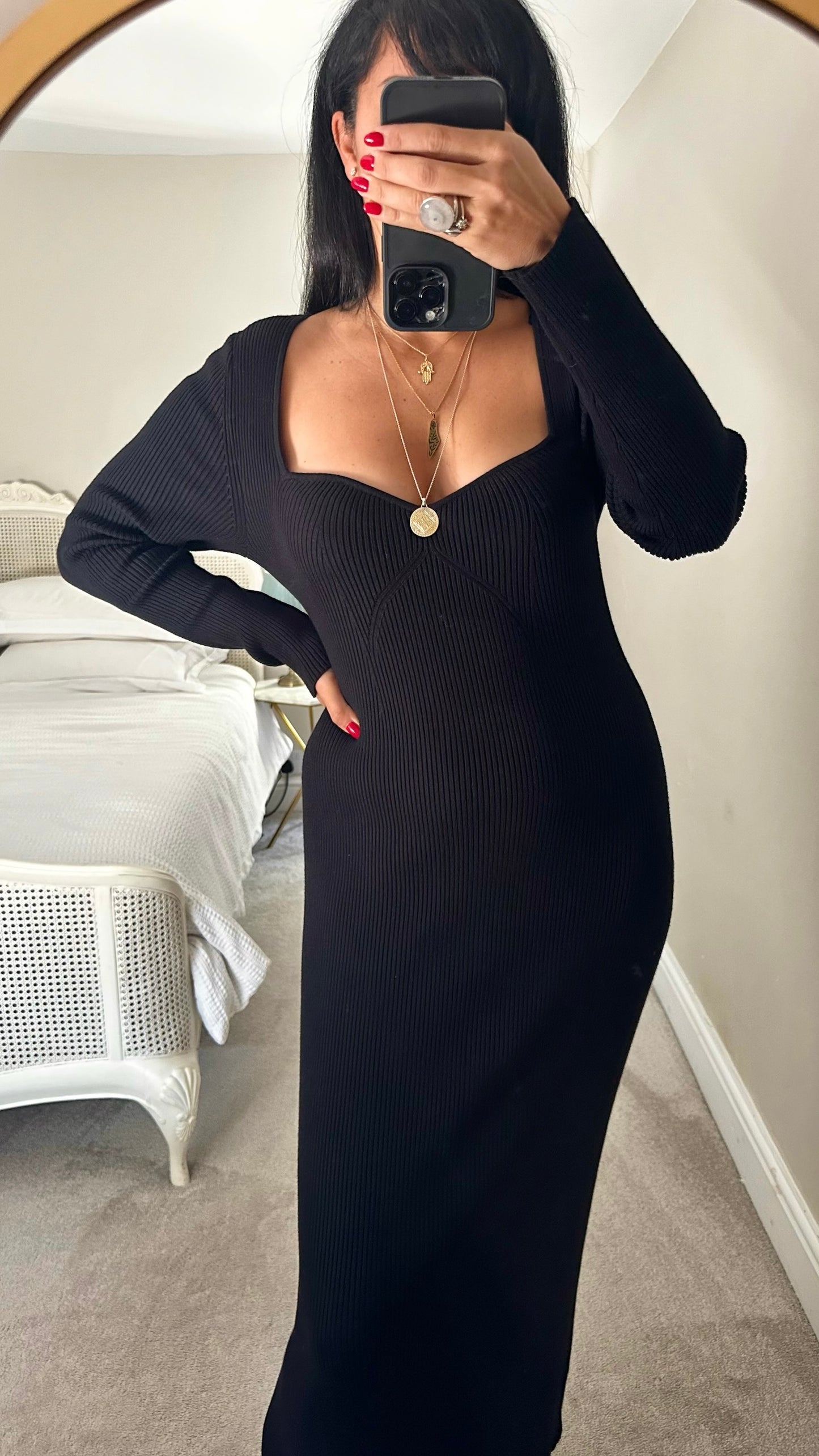 & other stories black ribbed knitted maxi dress extra large UK 14 vgc