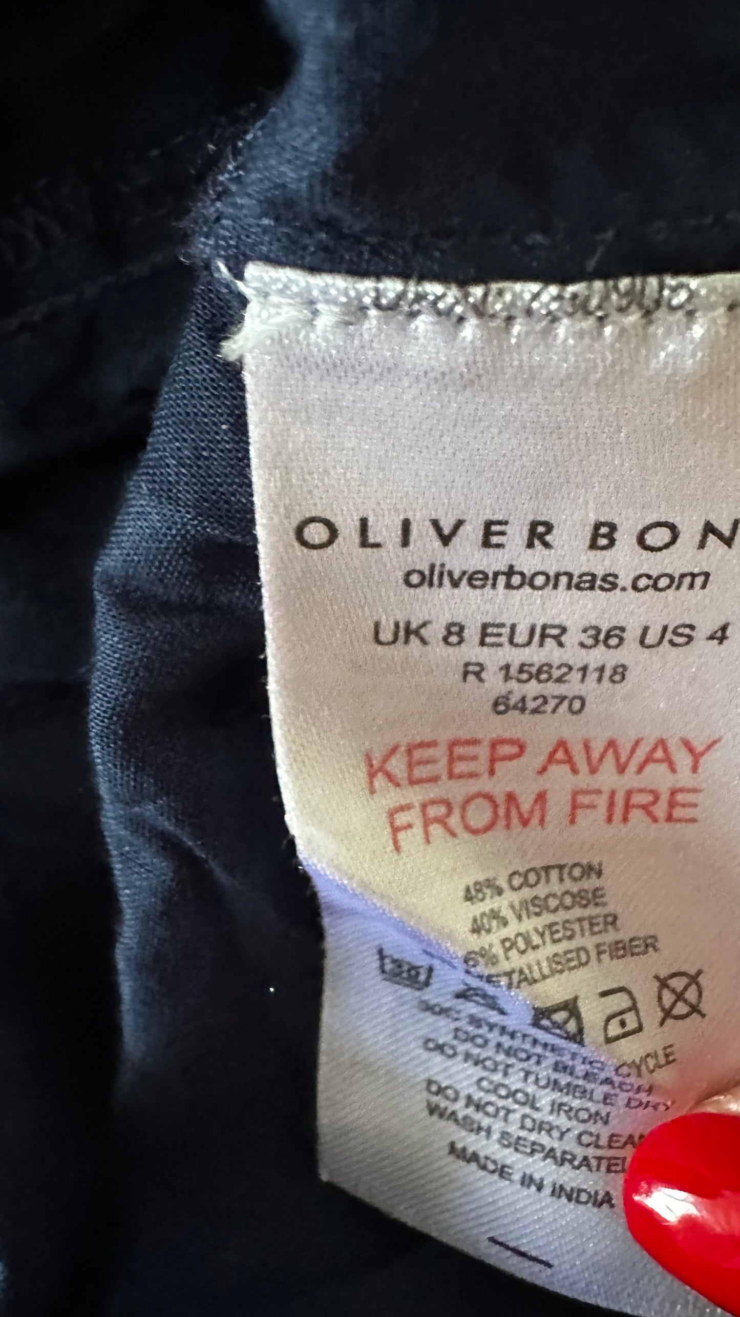 Oliver Bonas navy blue gold printed cotton event dress small UK 8 vgc