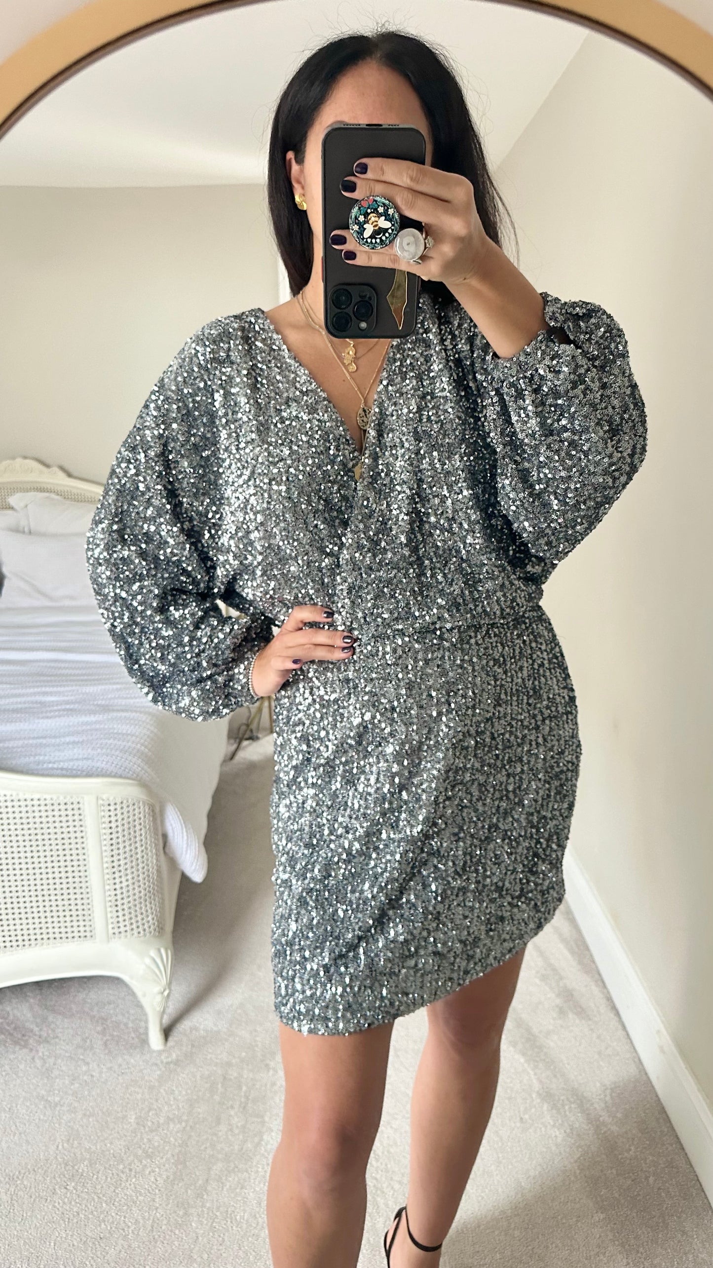 & other stories silver sequin backless party dress large UK 12-14 vgc