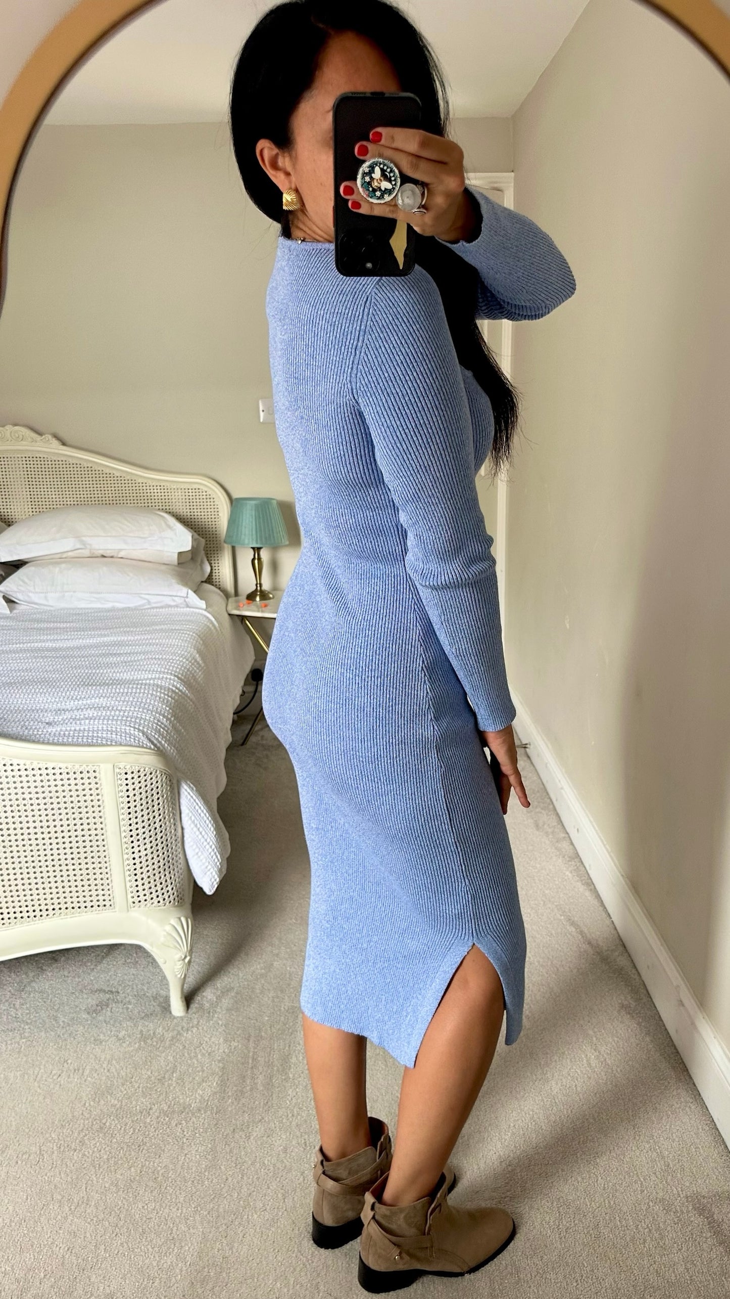 Nobody's child light blue knitted jumper dress large UK 12 vgc w25