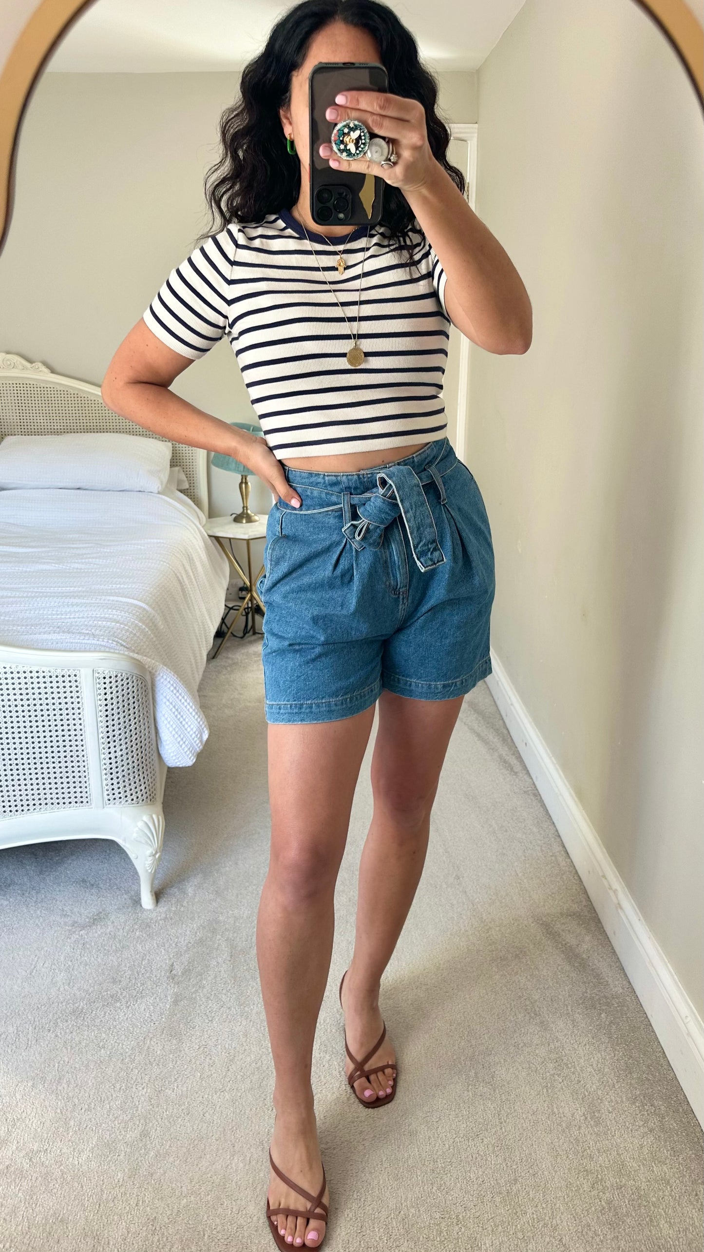 Next denim dark blue jeans paper bag shorts small UK 8 vgc