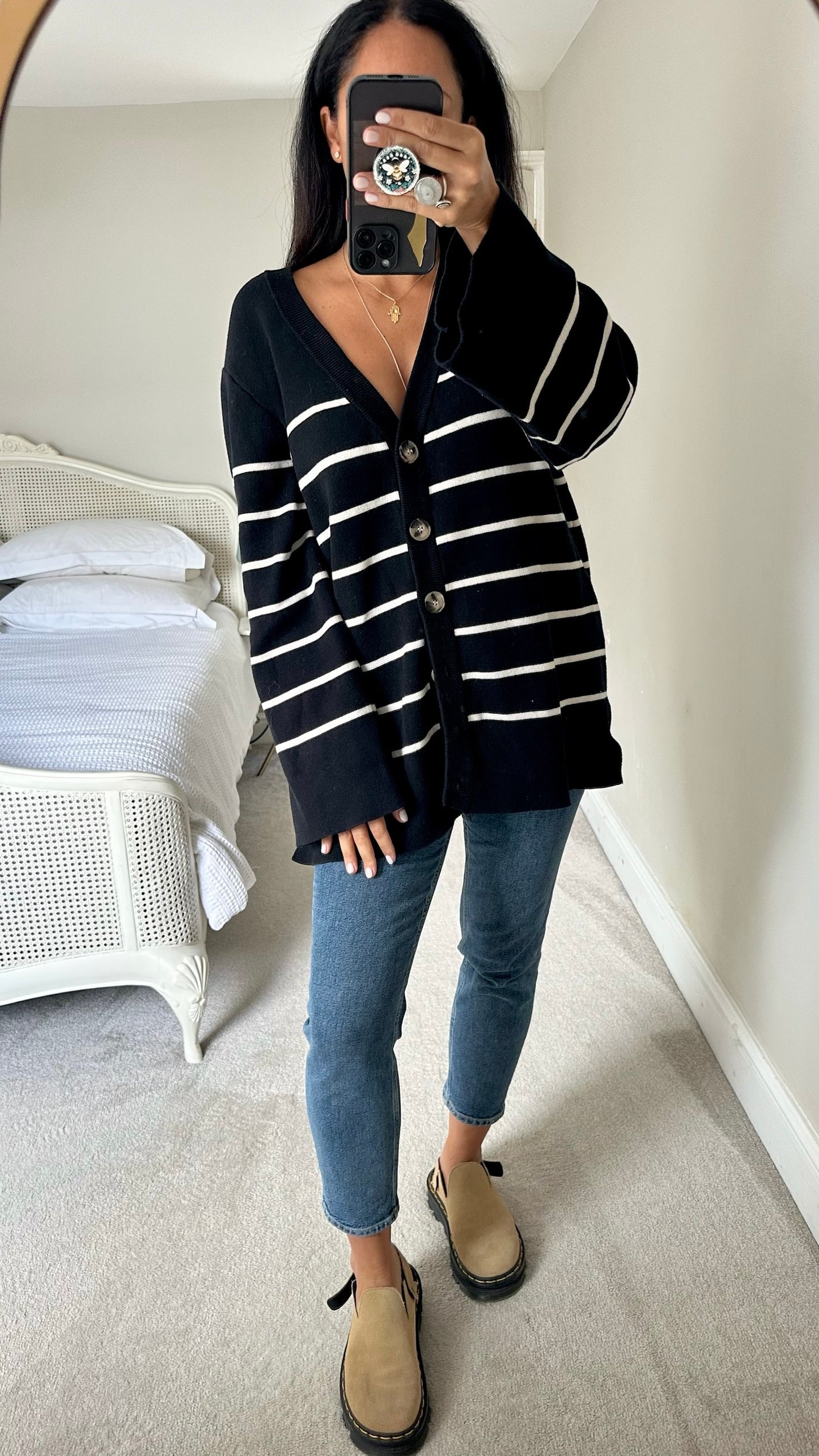 Selected femme @Anthropologie black white stripe knitted cardigan extra large XL UK 14 excellent used condition