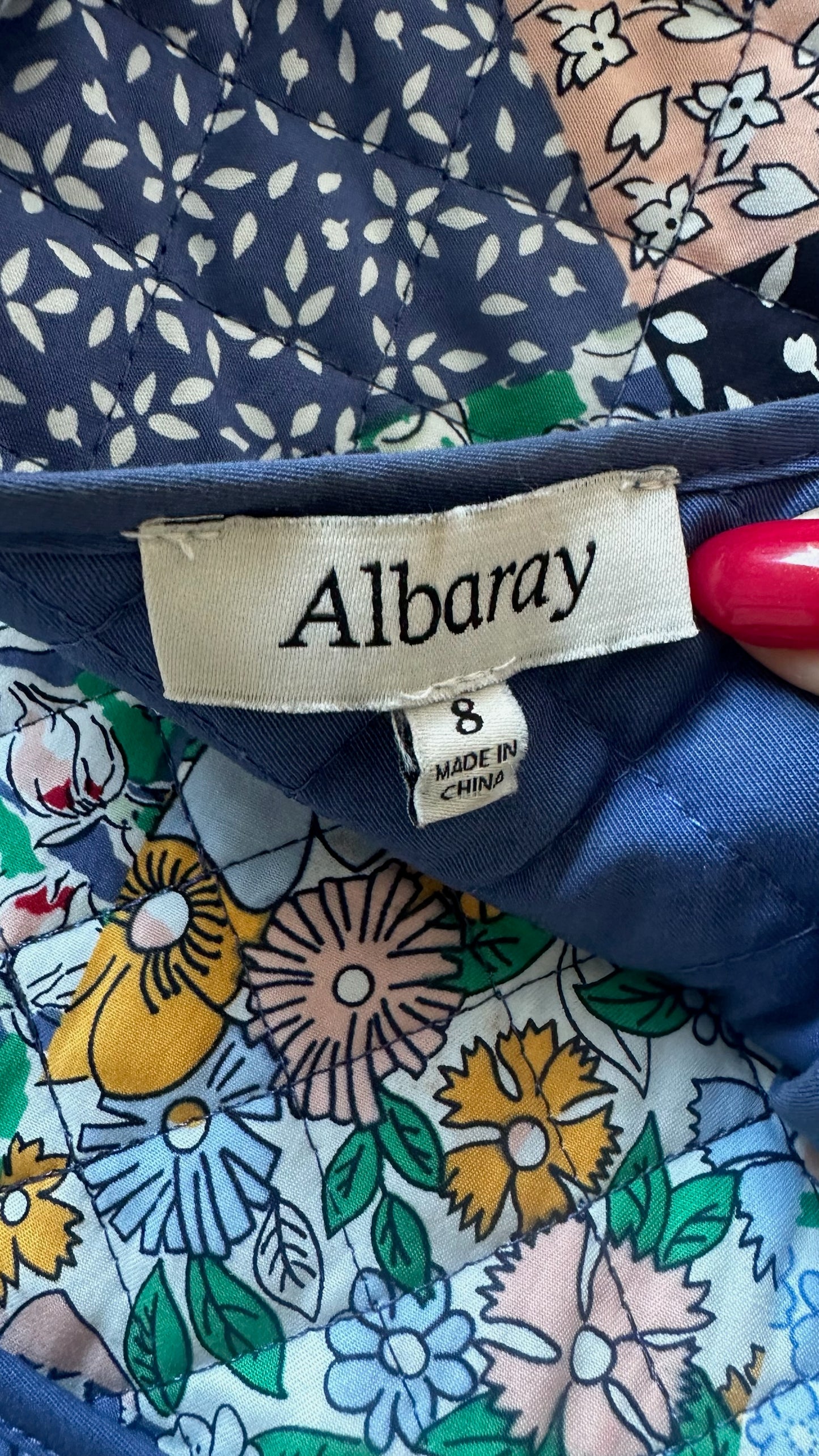 Albaray blue cream white orange patchwork vintage look waistcoat small UK 8 vgc