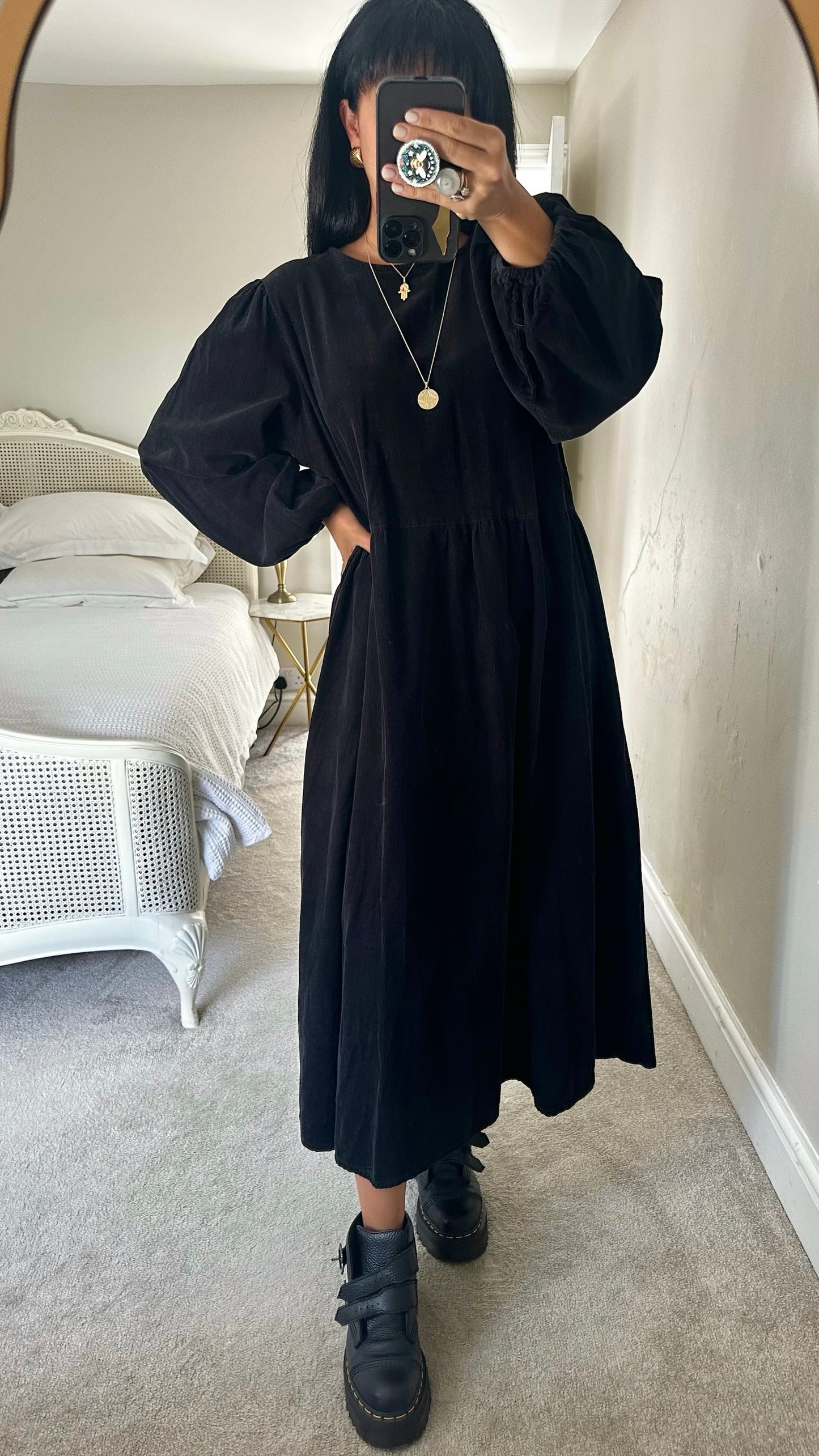 Warehouse black corduroy casual maxi dress extra large XL UK 14