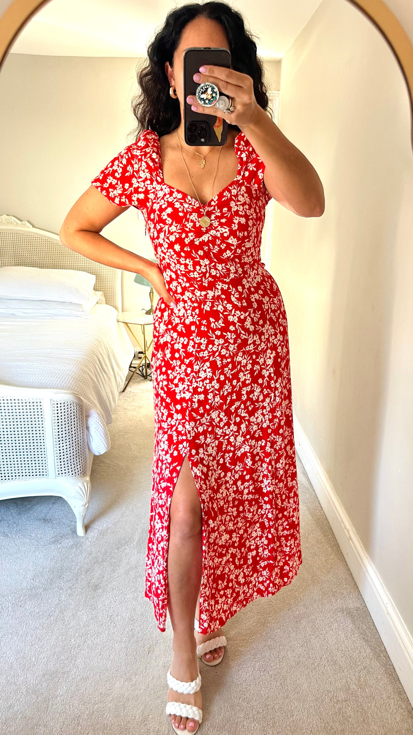 & other stories red white side split midi event dress medium UK 10 vgc