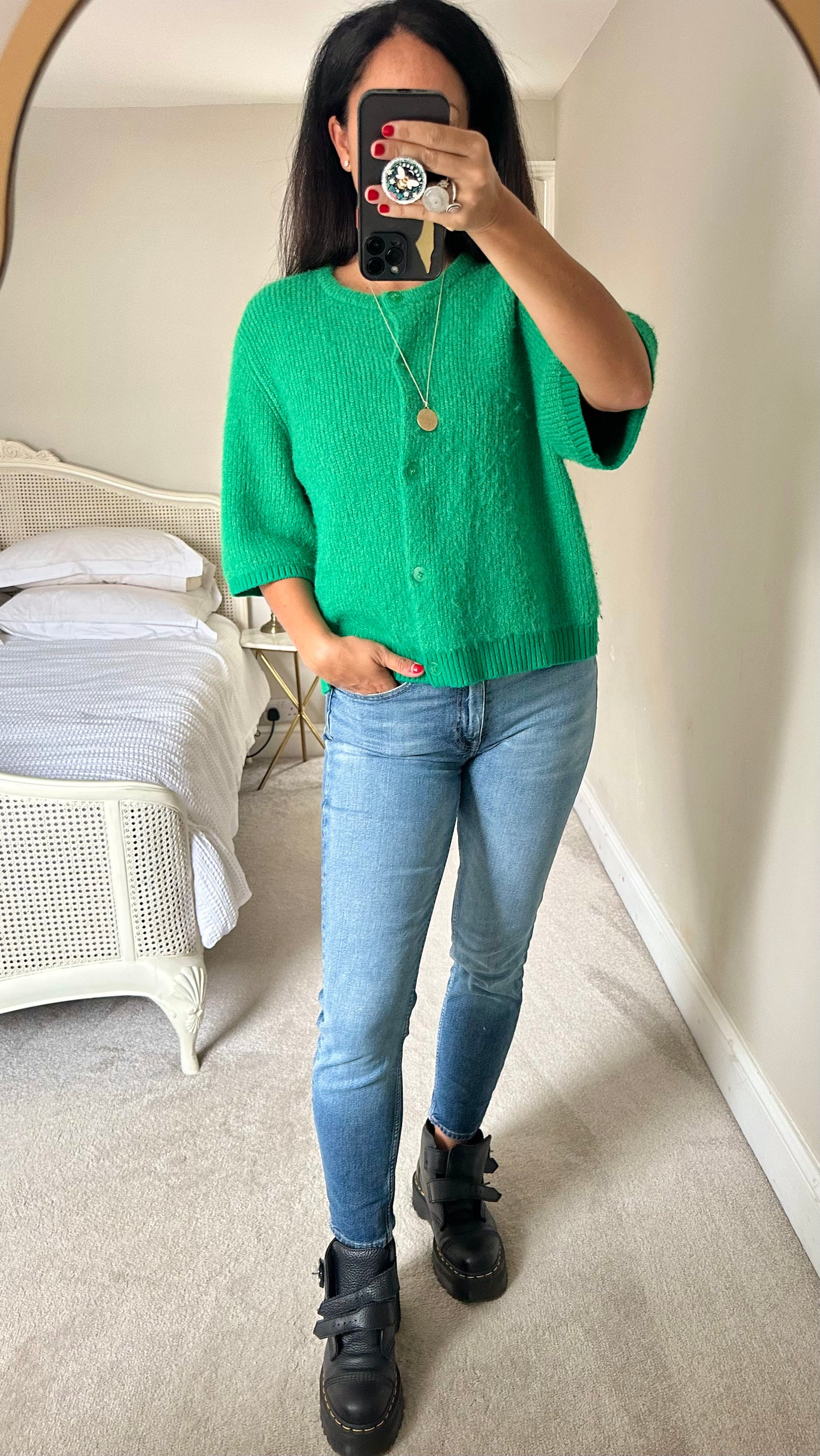 Oliver Bonas emerald green wool blend knitted cardigan jumper extra large UK 14 vgc