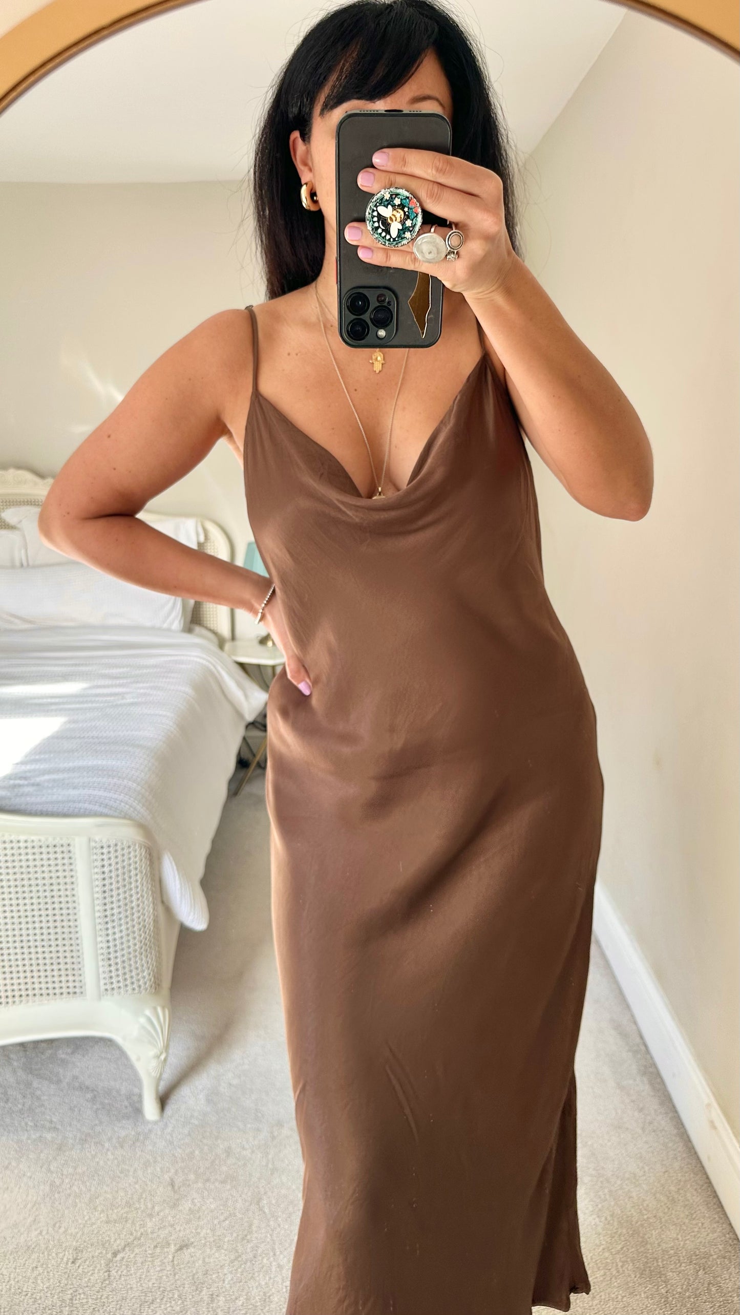 Nobody’s Child chocolate brown cowl neck midi long dress large UK 10 new event