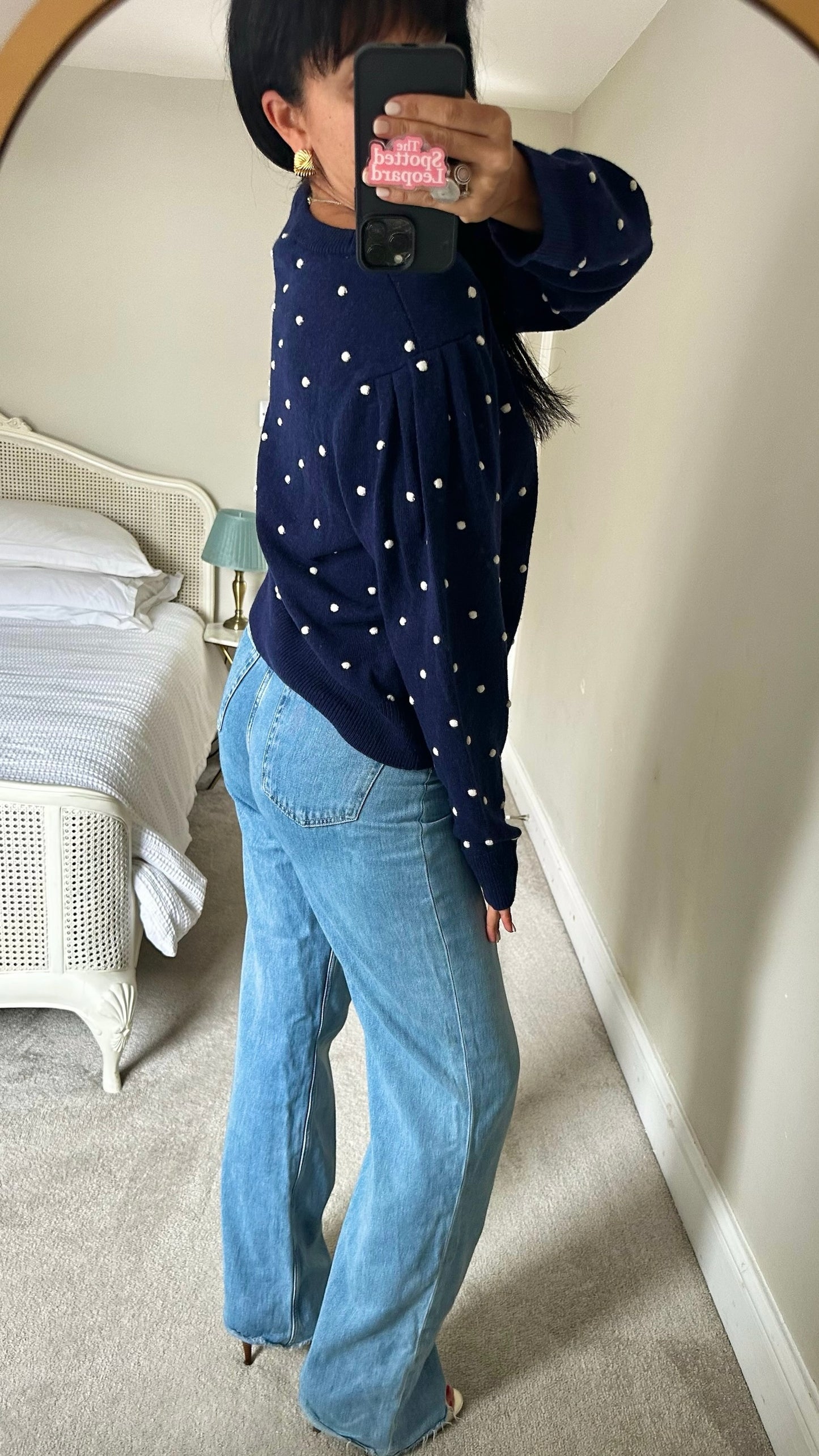 & Other stories navy blue white polka dot wool blend jumper large L UK 12-14 excellent condition