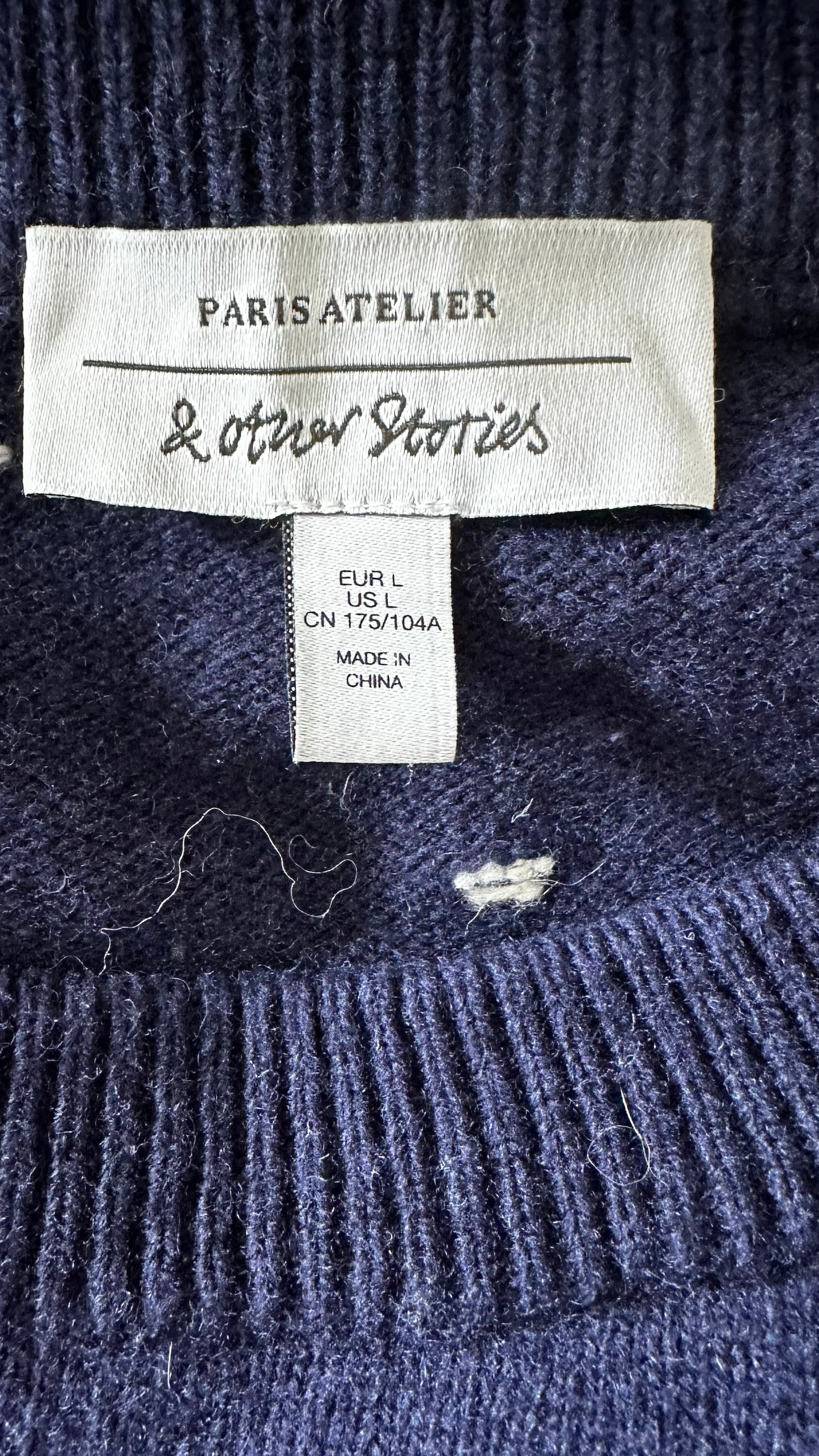 & Other stories navy blue white polka dot wool blend jumper large L UK 12-14 excellent condition