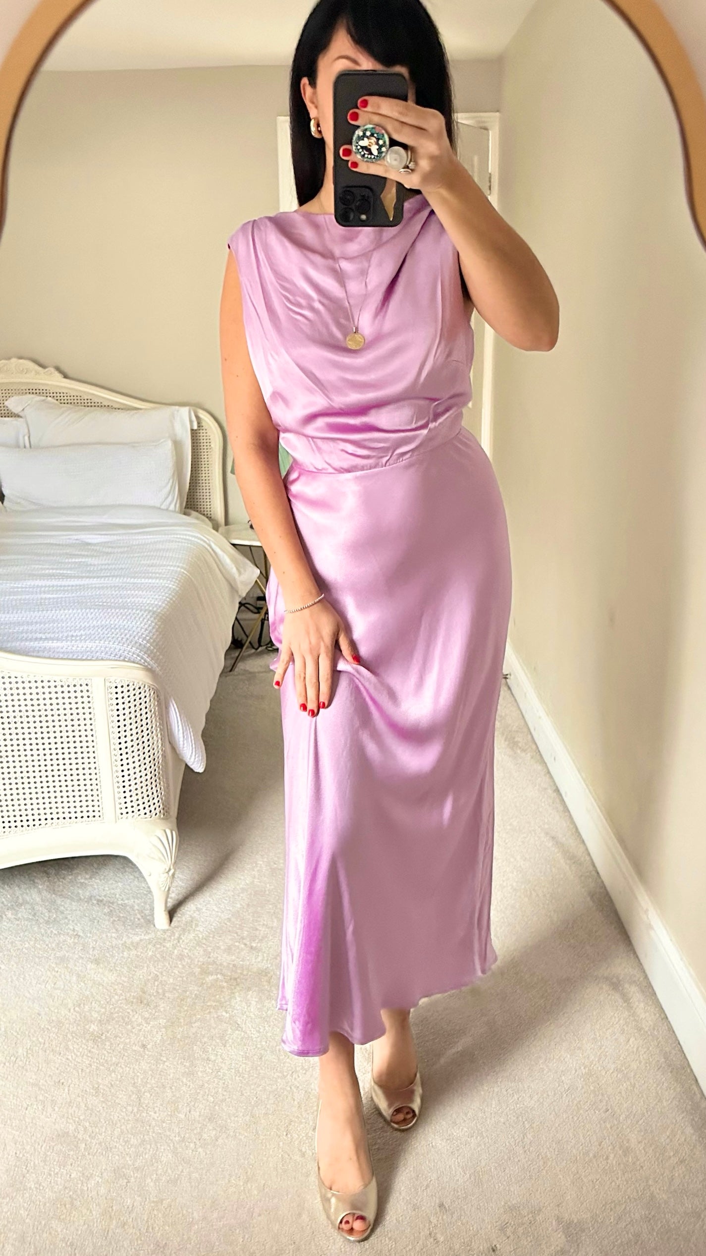 Nobody’s child lilac cowl neck satin maxi dress wedding guest event extra large XL UK 14 vgc midi