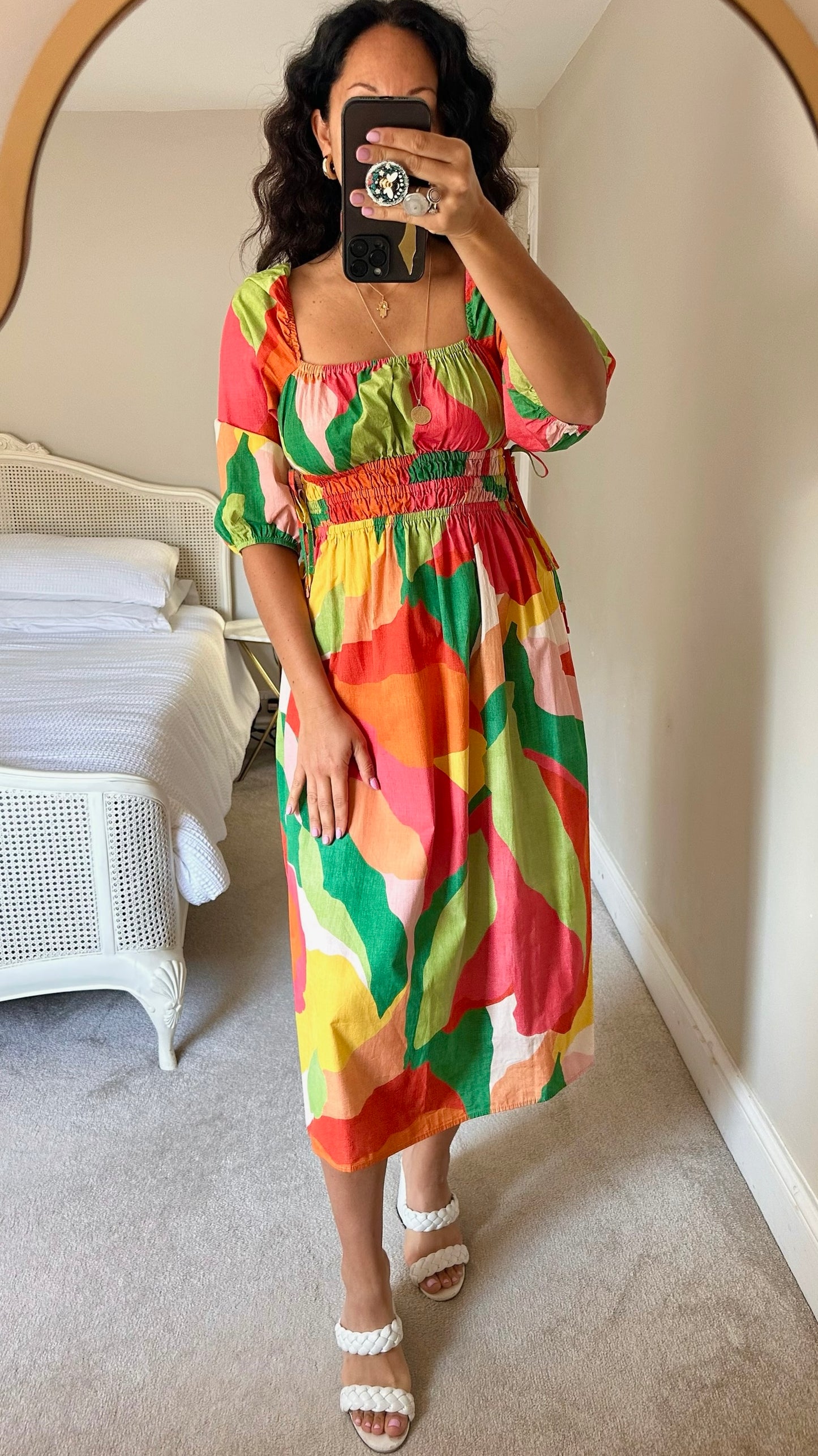 Nobody’s child multicolour abstract print midi dress wedding guest small medium SM UK 8-10 excellent condition