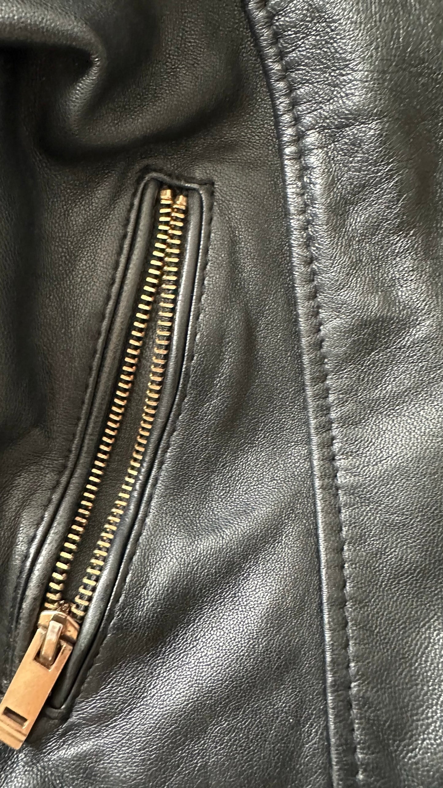 Zara black real leather zip up jacket small S UK 8 vgc