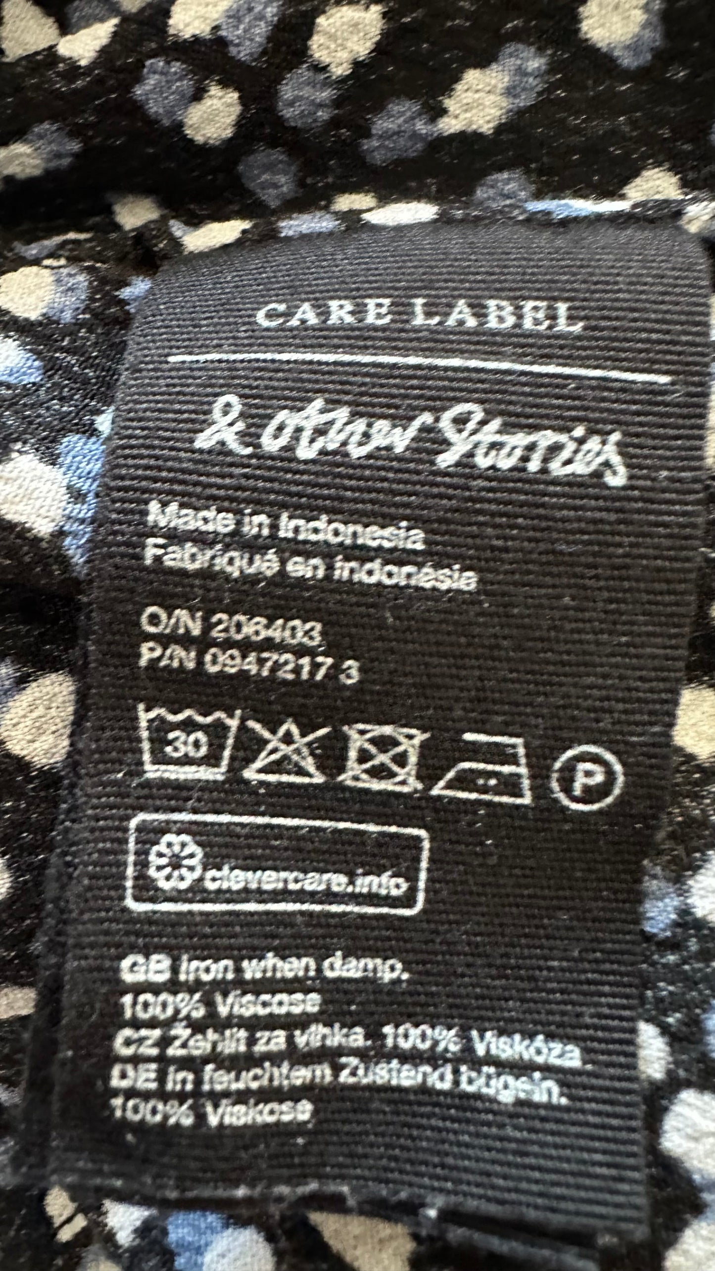 & other stories black white blue polka dot side split midi long dress small UK 10 vgc