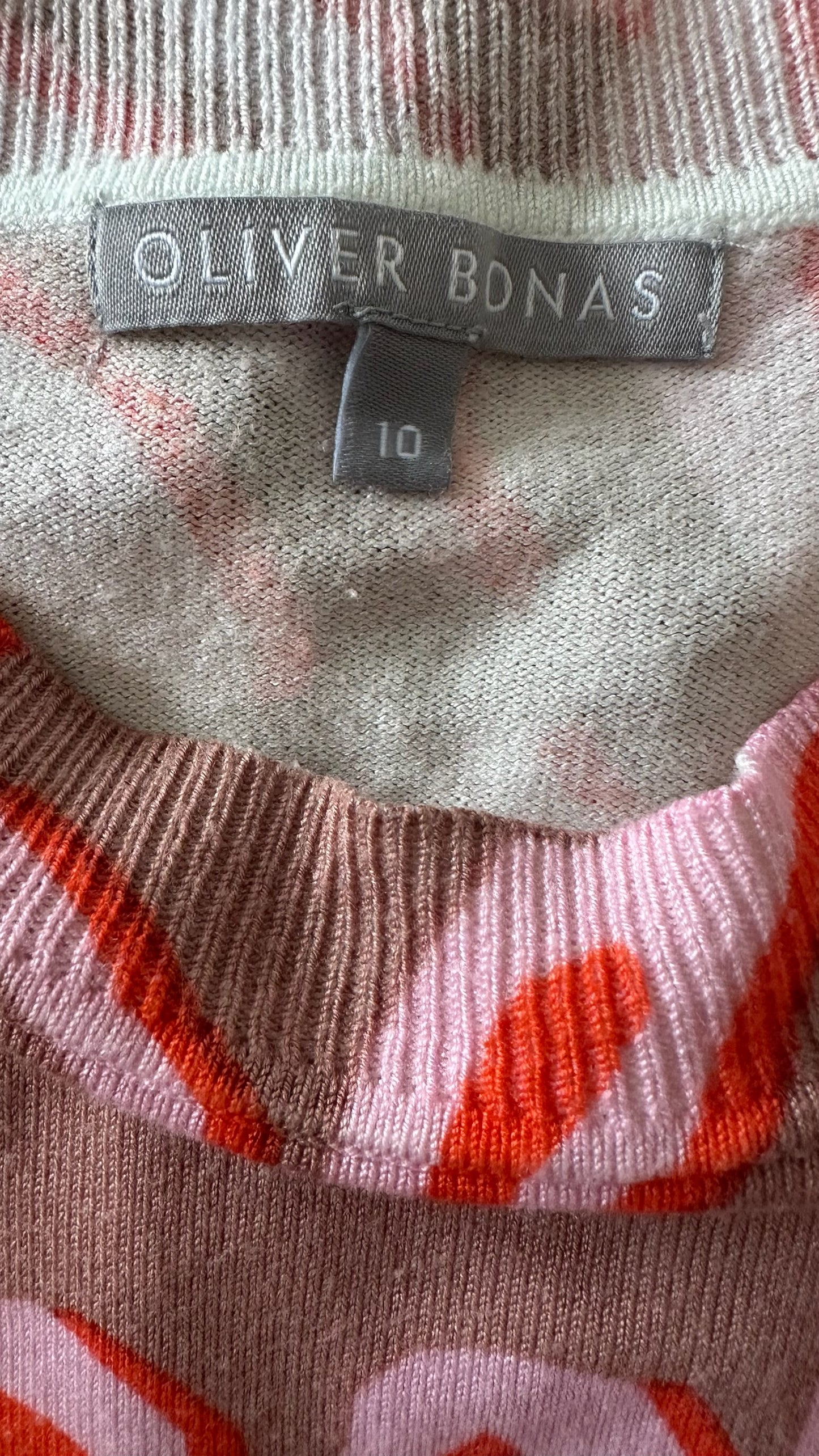 Oliver bonas brown pink leopard animal print knitted jumper thin lightweight medium UK 10-12 vgc w25