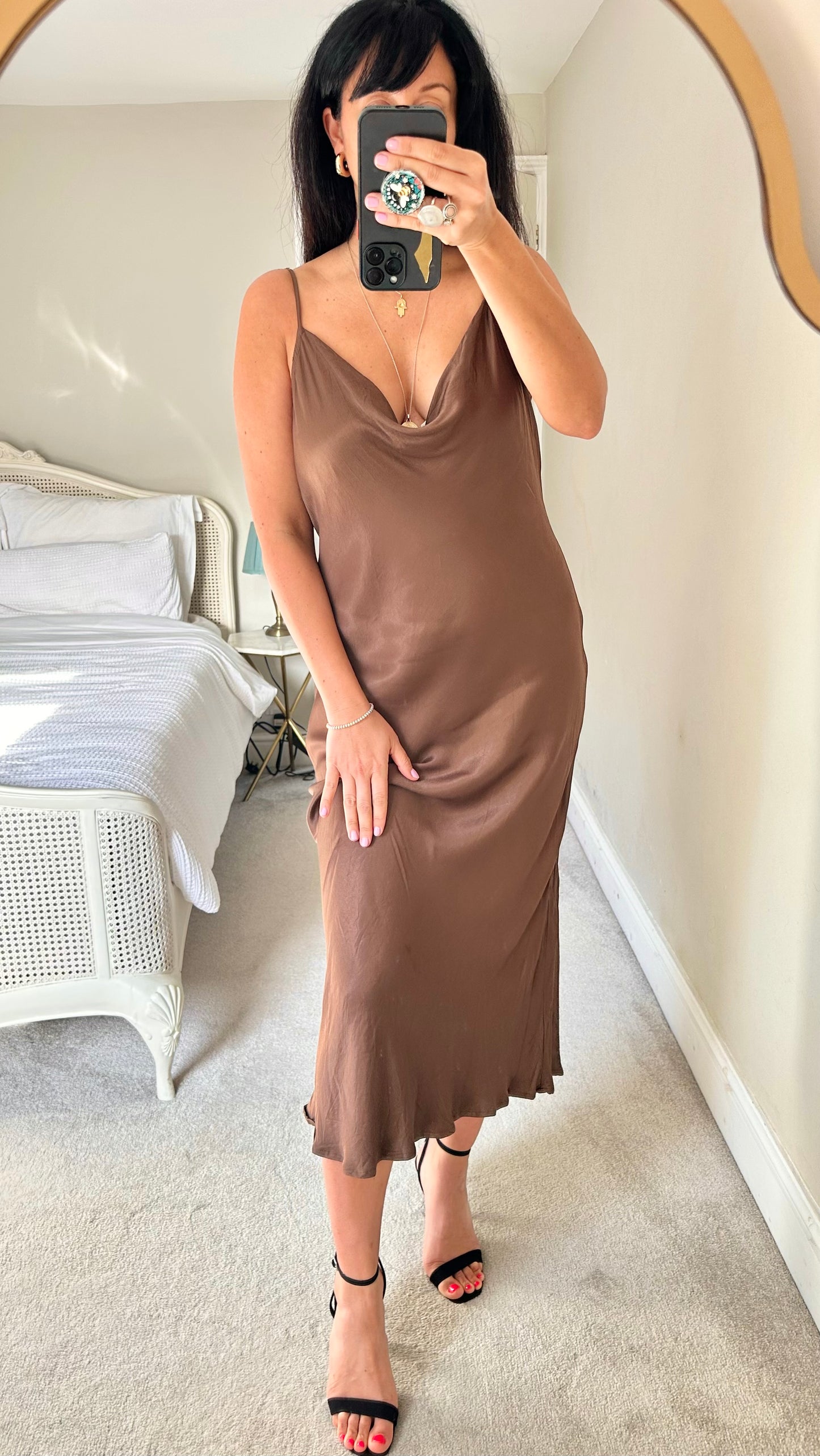Nobody’s Child chocolate brown cowl neck midi long dress large UK 10 new event