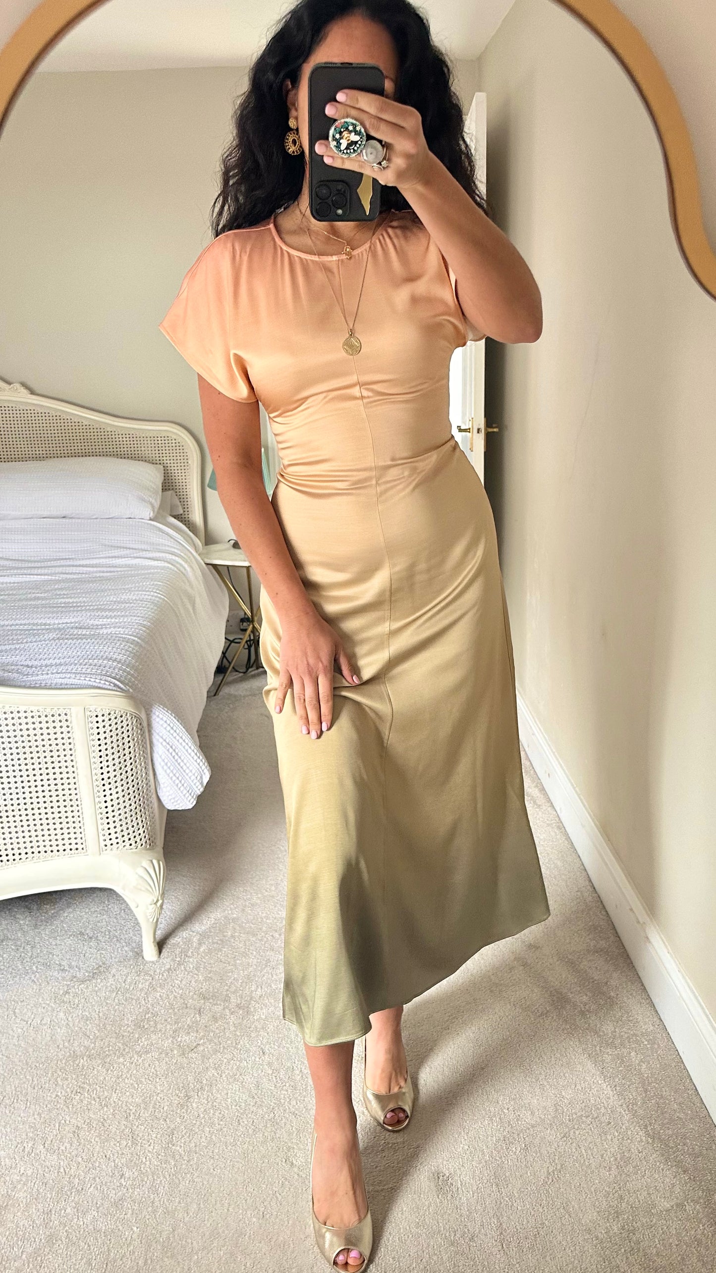 & other stories gold khaki green orange ombré wedding guest event dress small UK 8 new bnwt