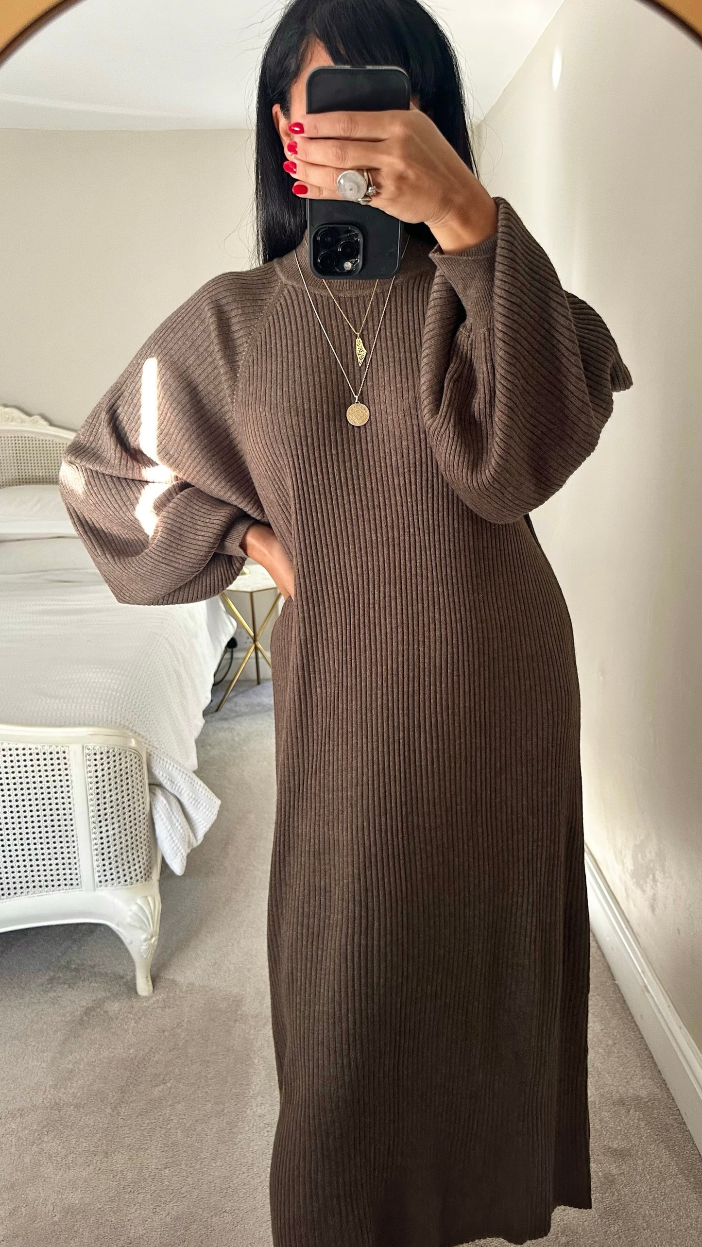 Selected femme at Anthropologie brown mink ribbed jumper dress large UK 14-16 vgc