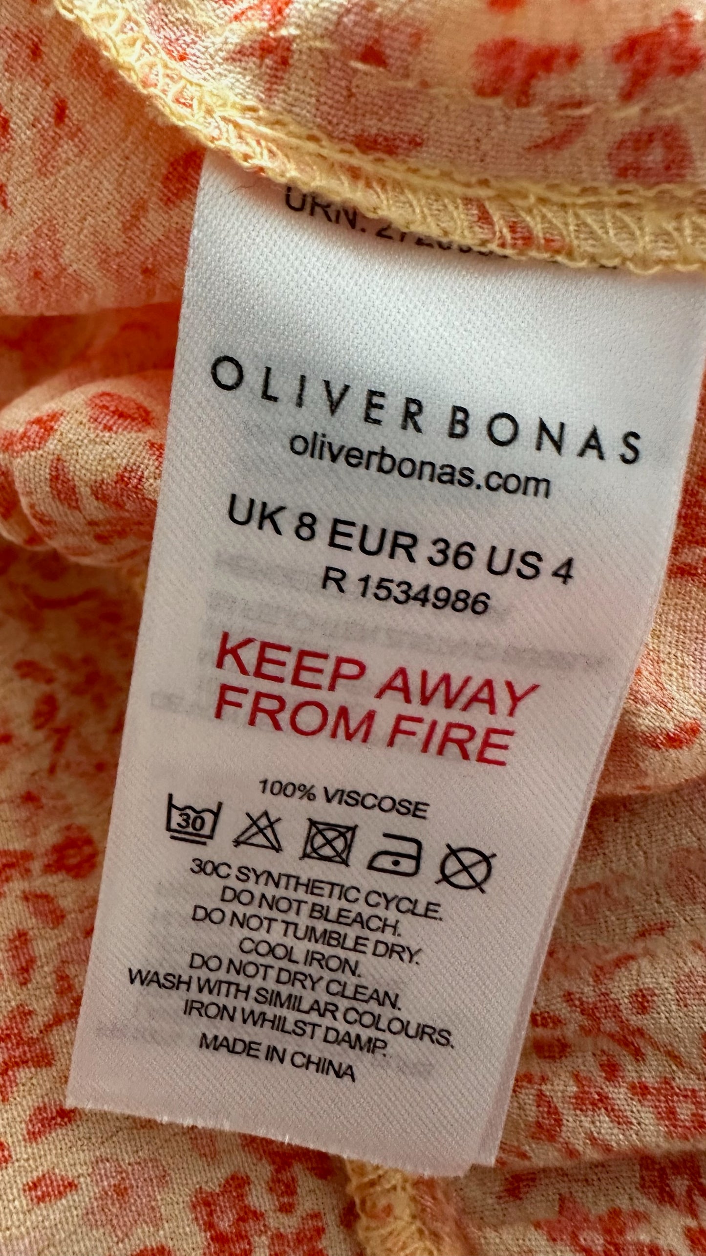 Oliver Bonas orange coral floral long midi dress small extra large UK 8 14 vgc