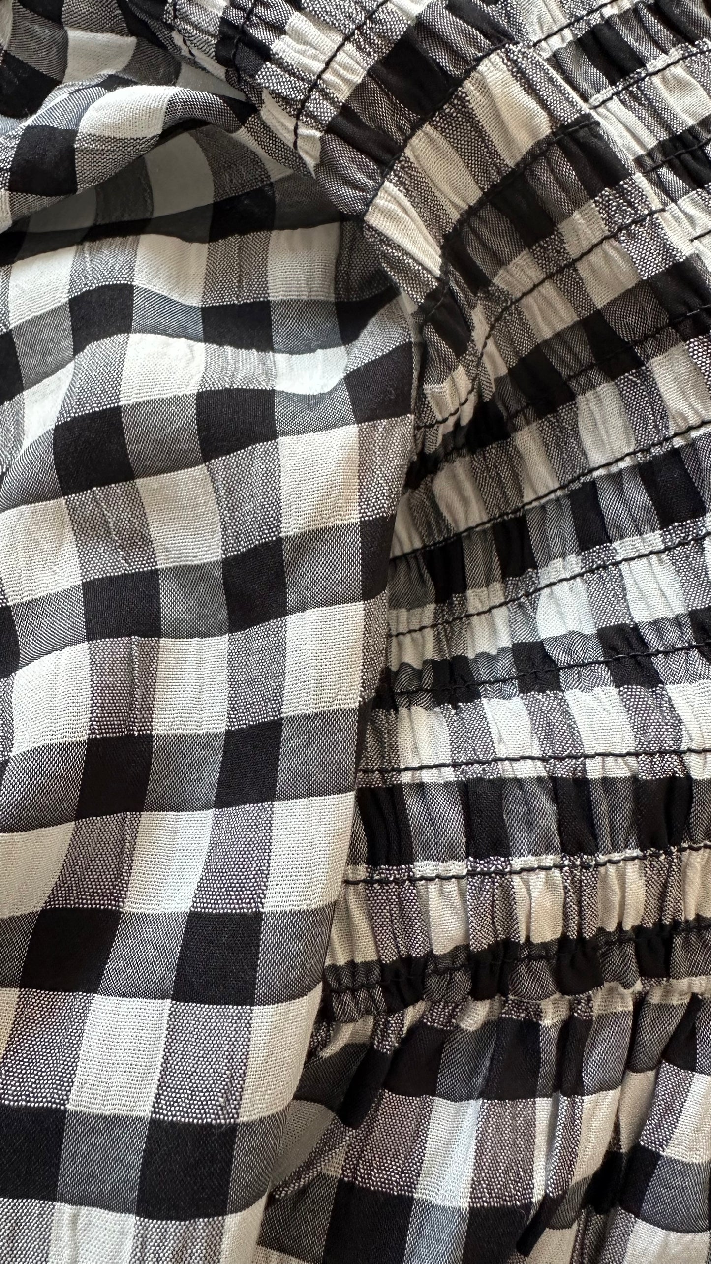 Mint Velvet black cream white gingham check midi long dress medium large UK 12-14 vgc