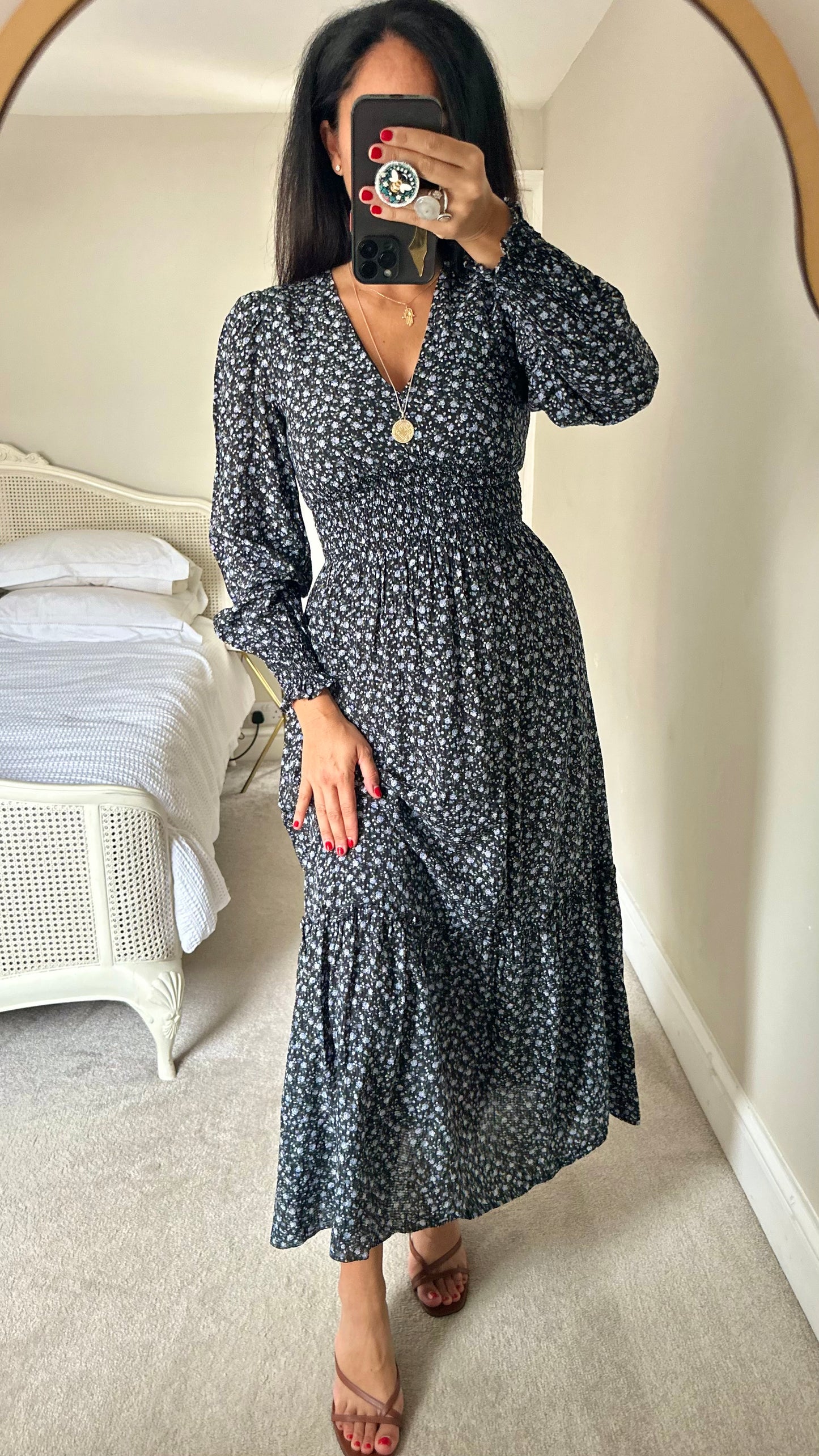 & other stories black blue floral prairie maxi midi long dress small UK 6 8 vgc w25