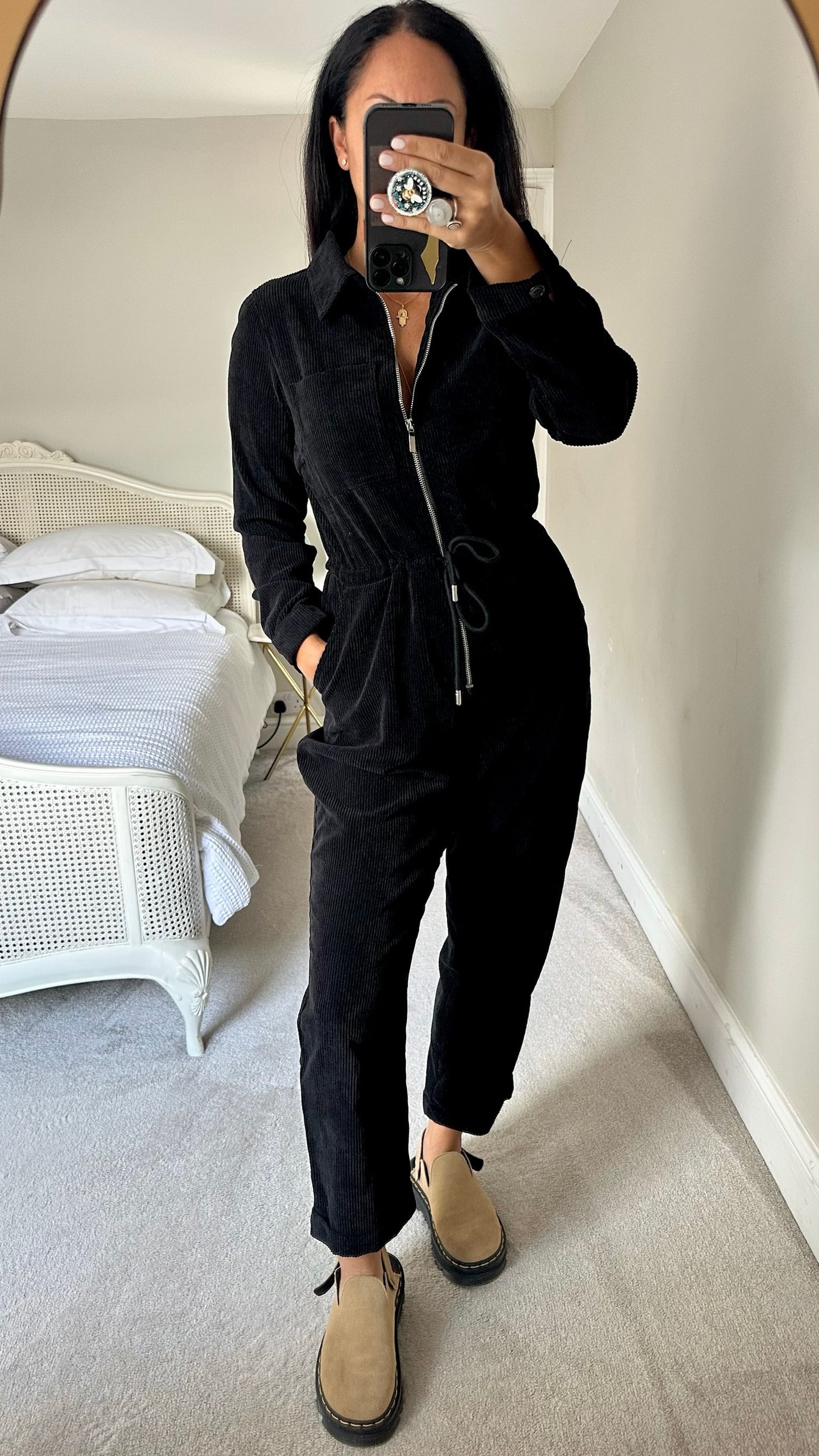 Dancing leopard black corduroy zip up jumpsuit medium M UK 10