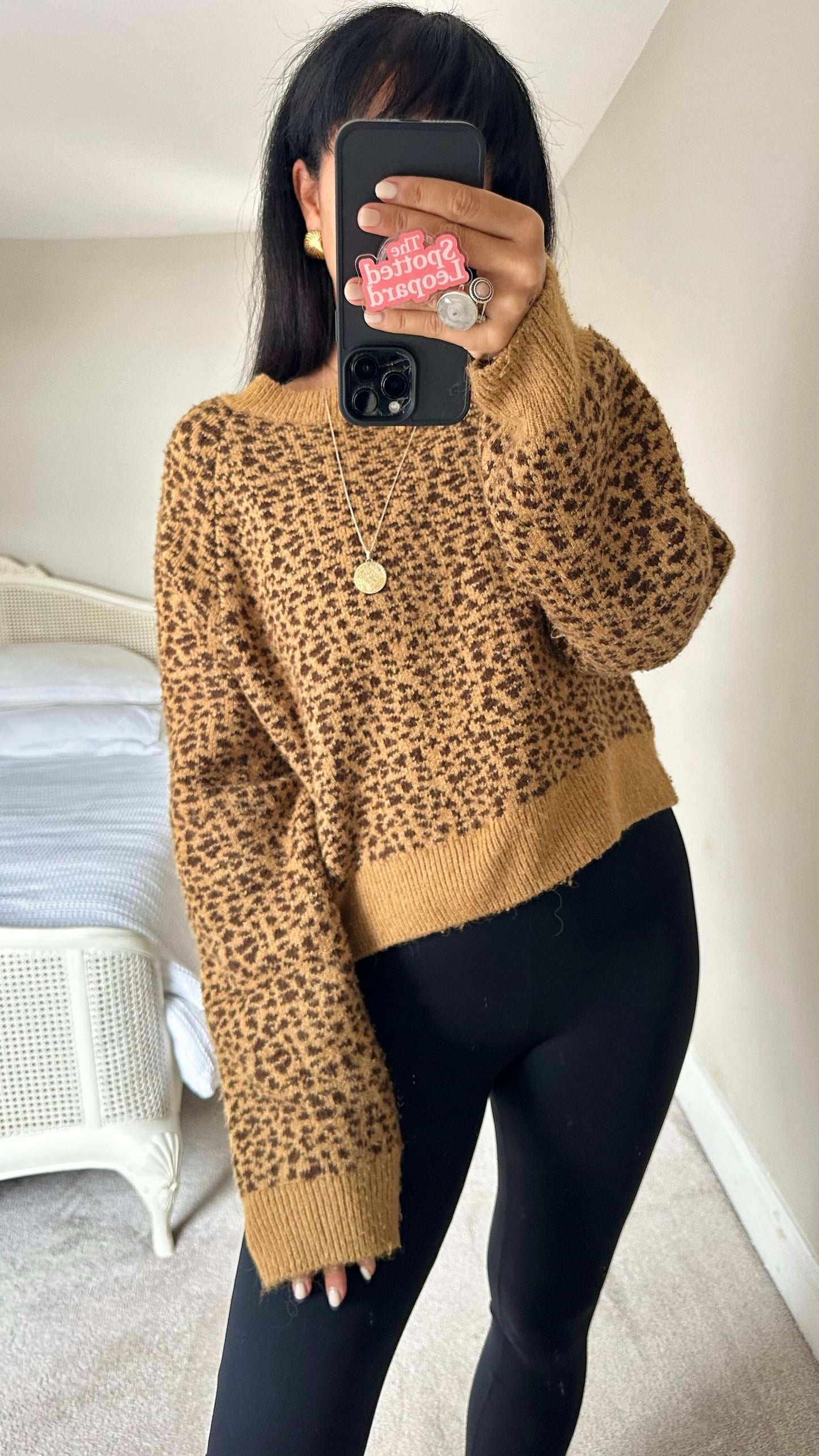 Topshop brown black leopard animal print crop jumper large L UK 12 excellent used condition