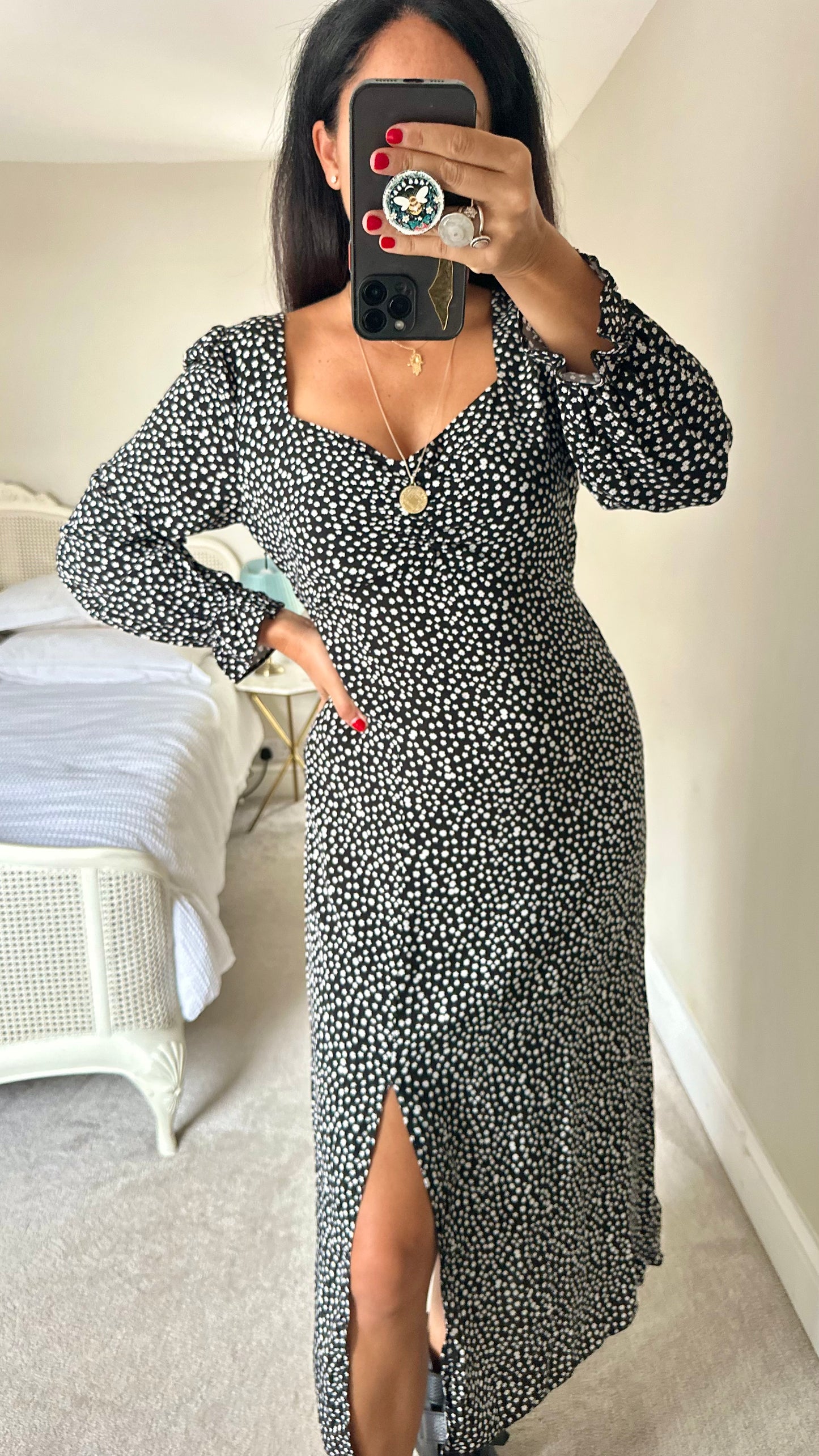 Nobody’s Child black white floral side split midi long dress large UK 12 new bnwt w24