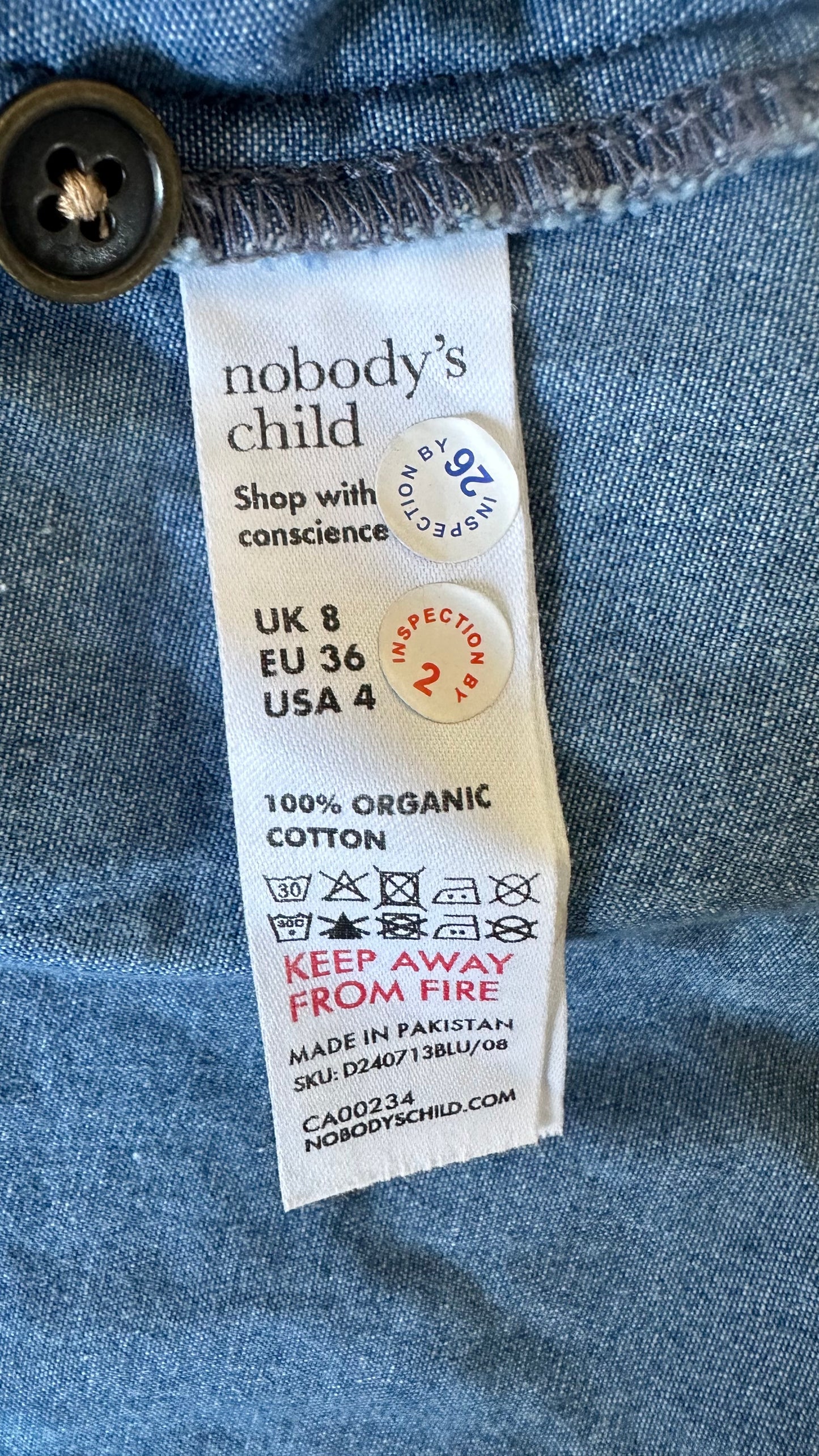 Nobody’s Child light blue button up maxi midi long dress casual small UK 8 vgc