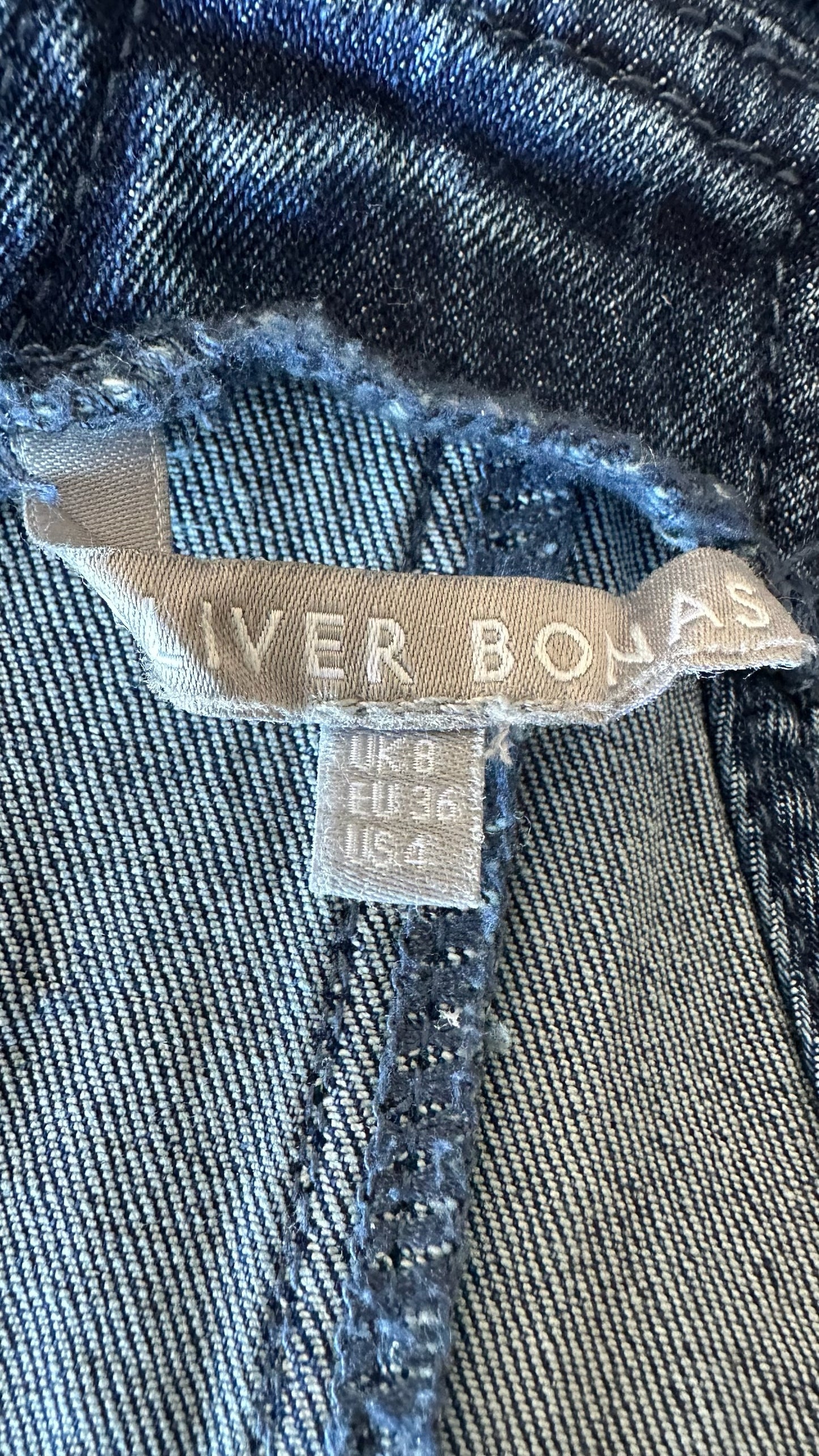 Oliver bonas dark blue denim jeans dungarees small UK 8 vgc w25