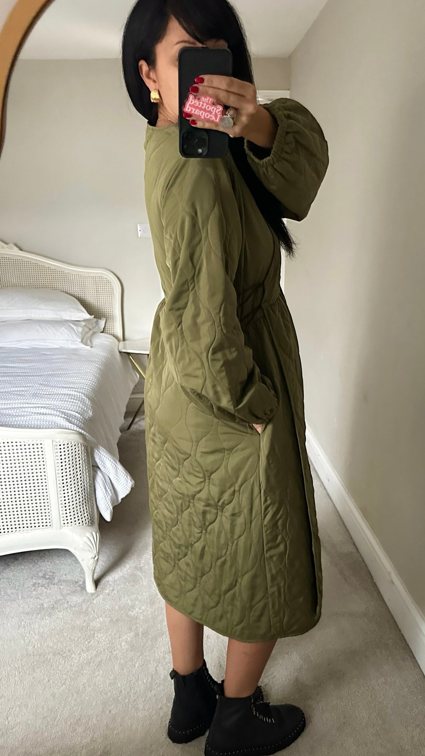 YAS olive green quilted dress extra large UK 12-14 vgc
