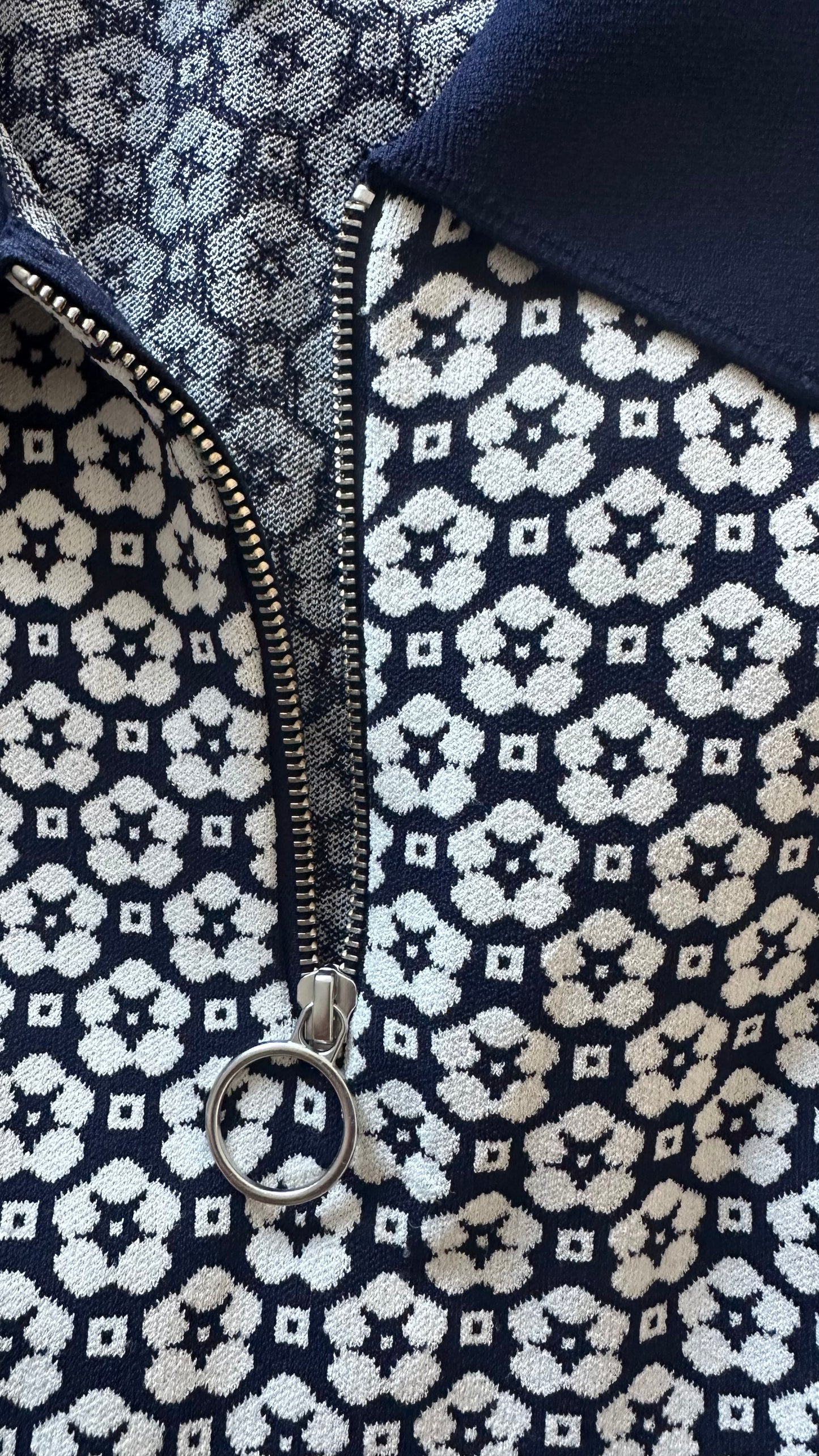 & other stories navy blue white floral zip up mini dress small UK 8 10 new bnwot