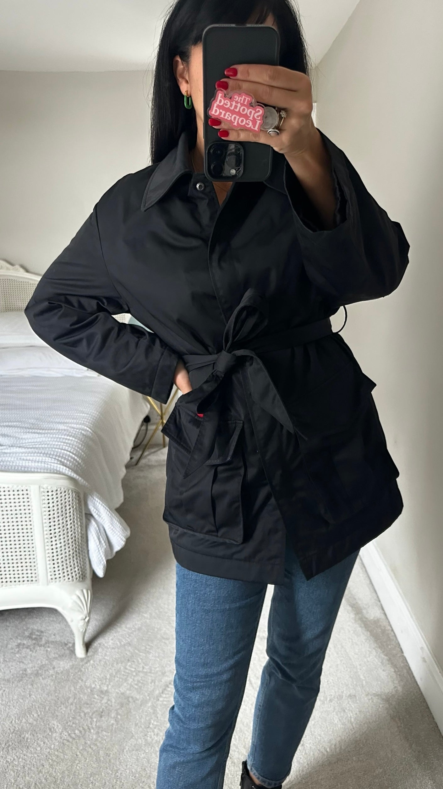 & other stories black raincoat trench style jacket small UK 8 vgc