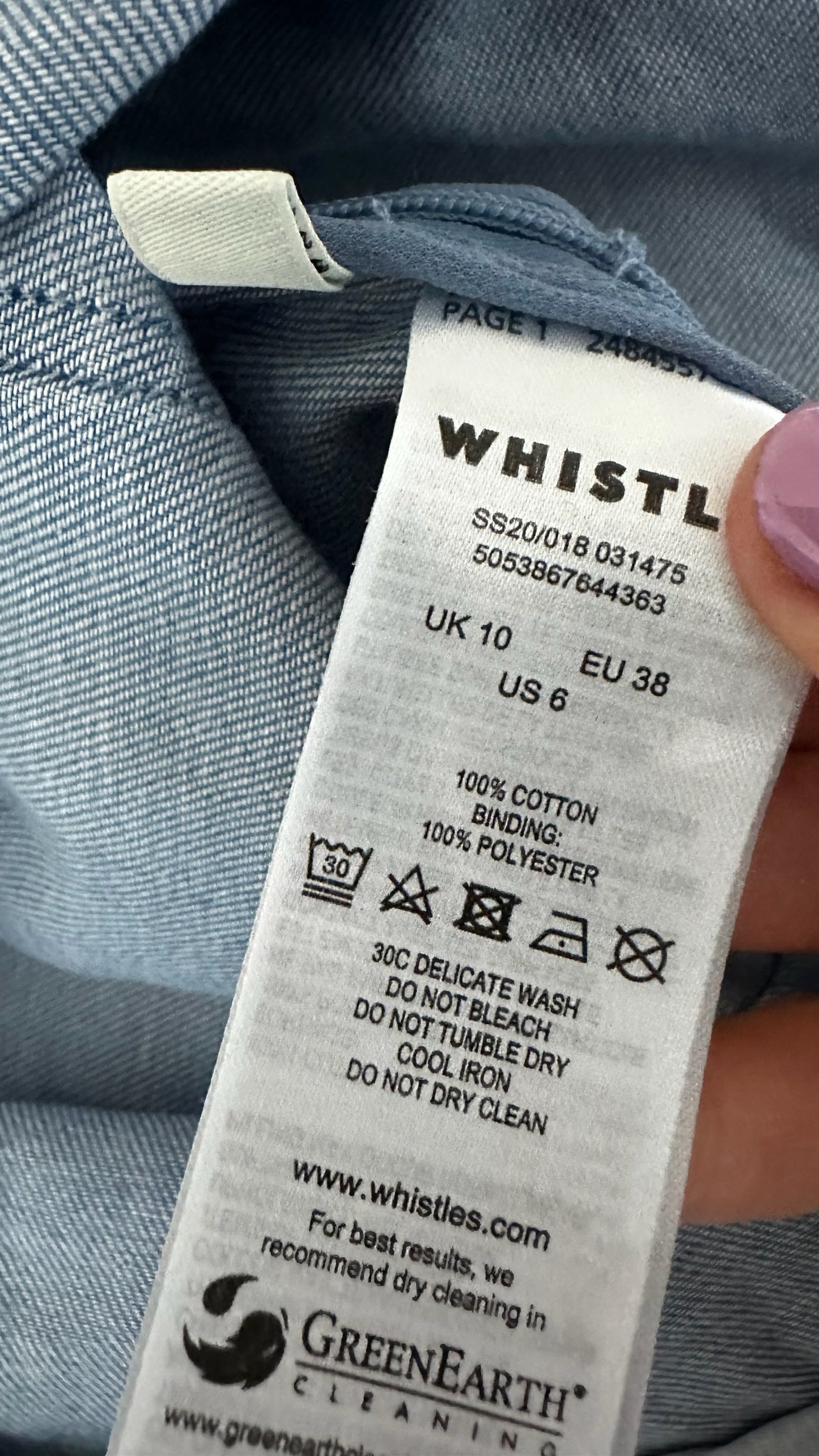 Whistles denim blue trouser suit jumpsuit play suit small UK 10 vgc