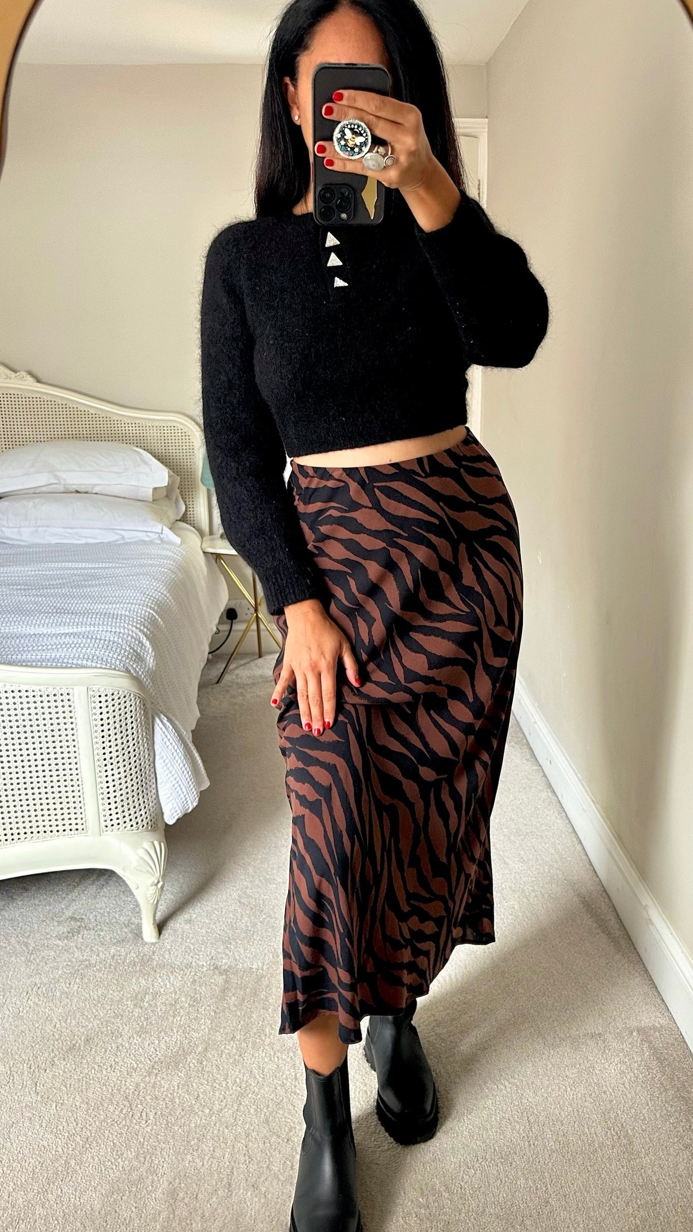 Nobody's child brown tiger midi animal skirt large UK 12 vgc w25