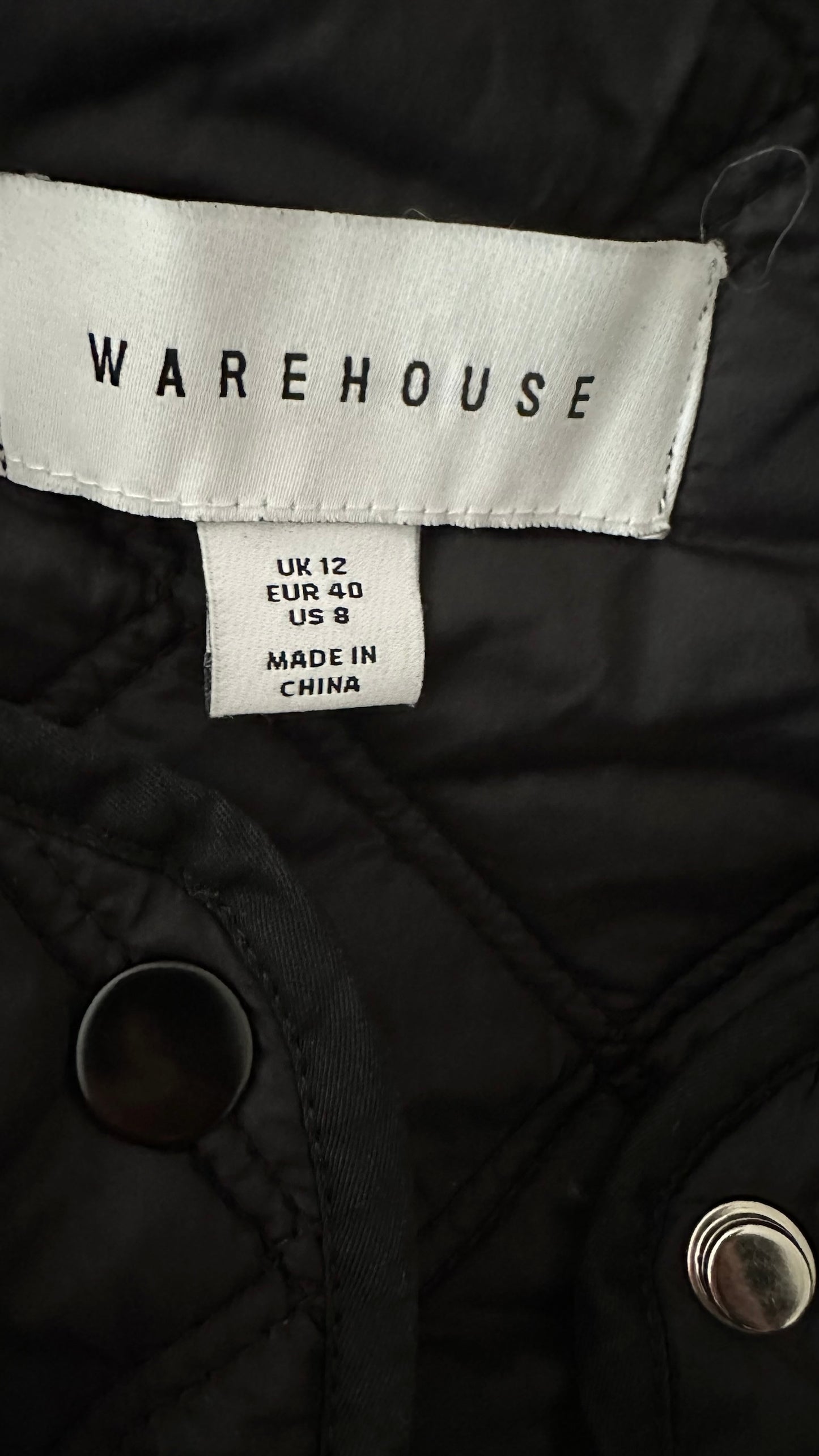 Warehouse black quilted jacket large L UK 12 excellent used condition