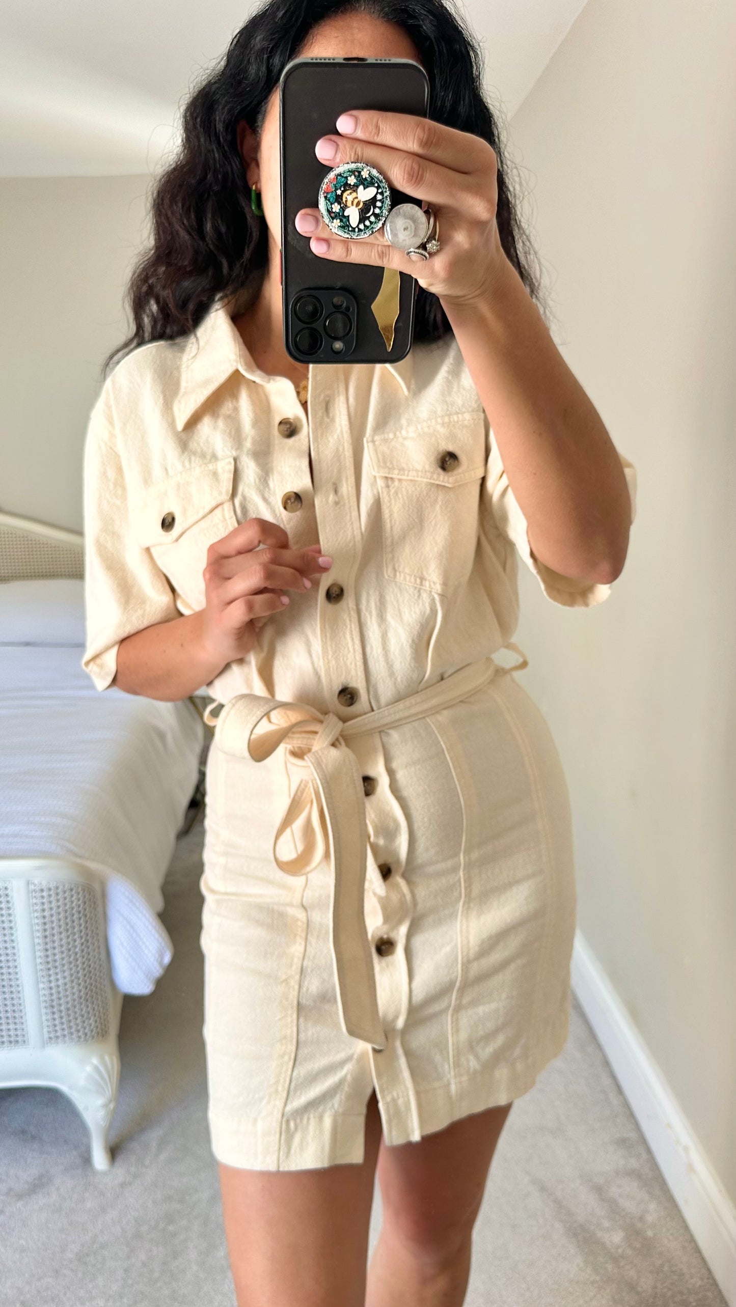 & other stories cream cotton button up mini shirt dress medium UK 10 new bnwt
