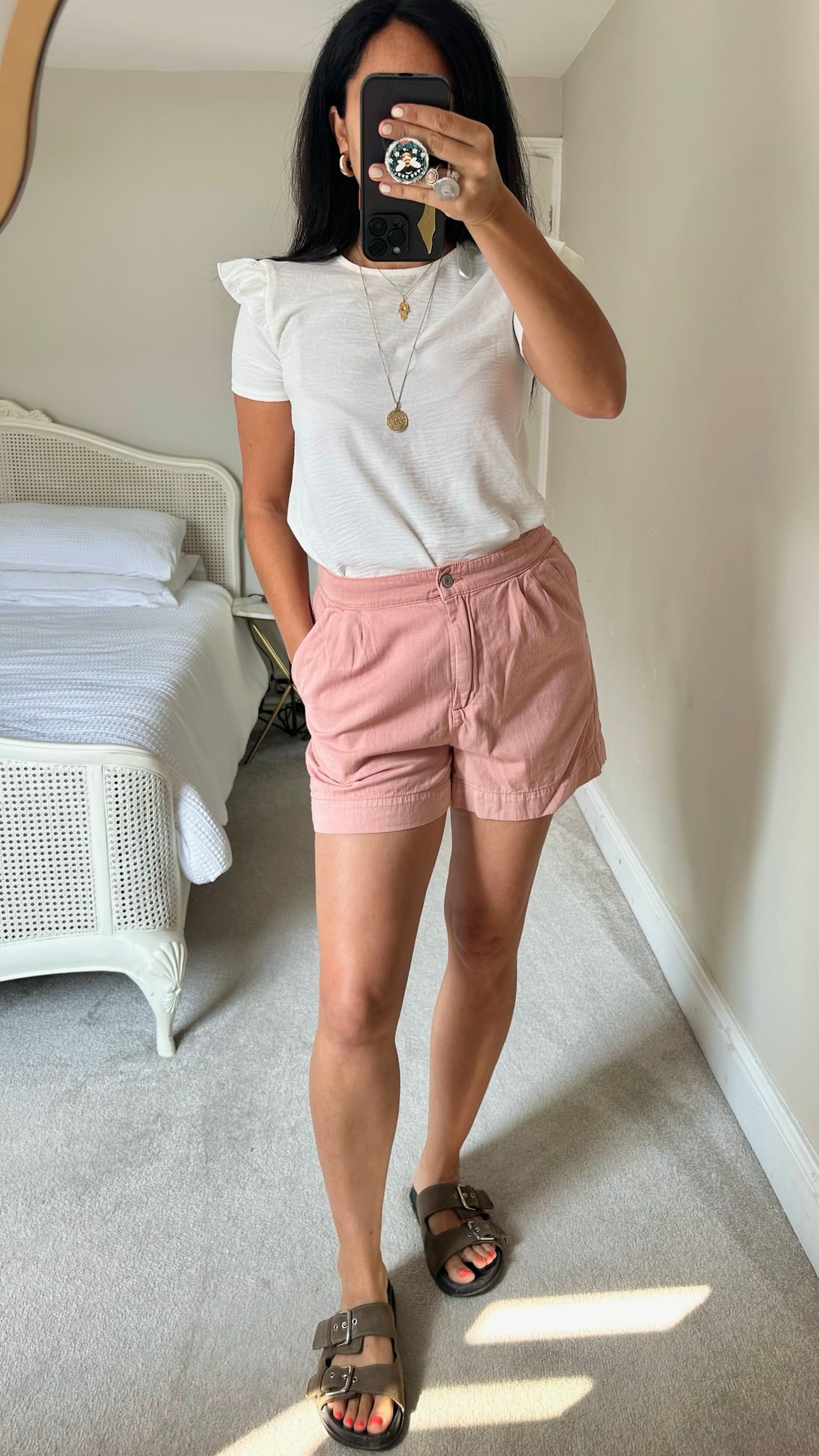 Mango rose dusky pink button up shorts holiday medium M UK 10