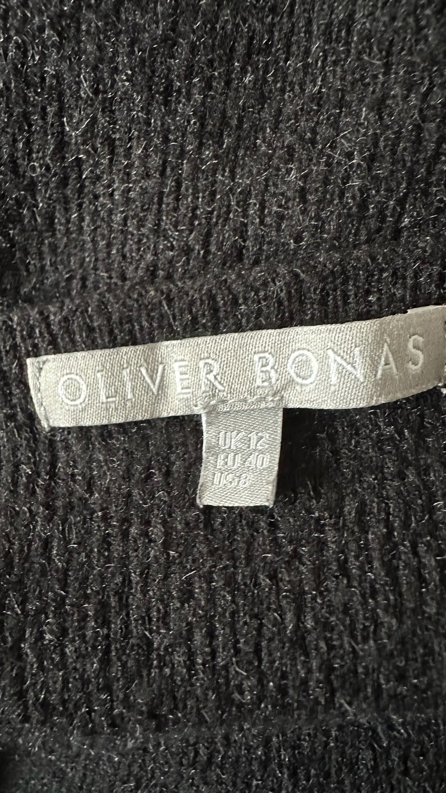 Oliver bonas black knitted midi jumper dress large UK 12 vgc w25