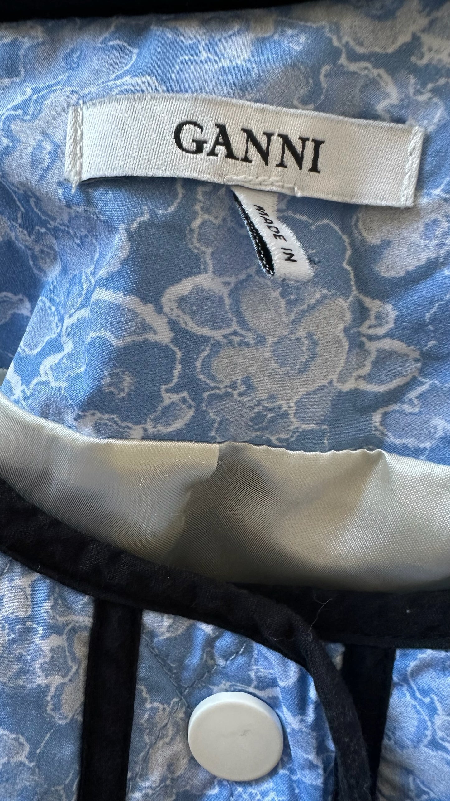 Ganni @ Net a Porter light blue floral patchwork quilted jacket coat large UK 12 vgc w25