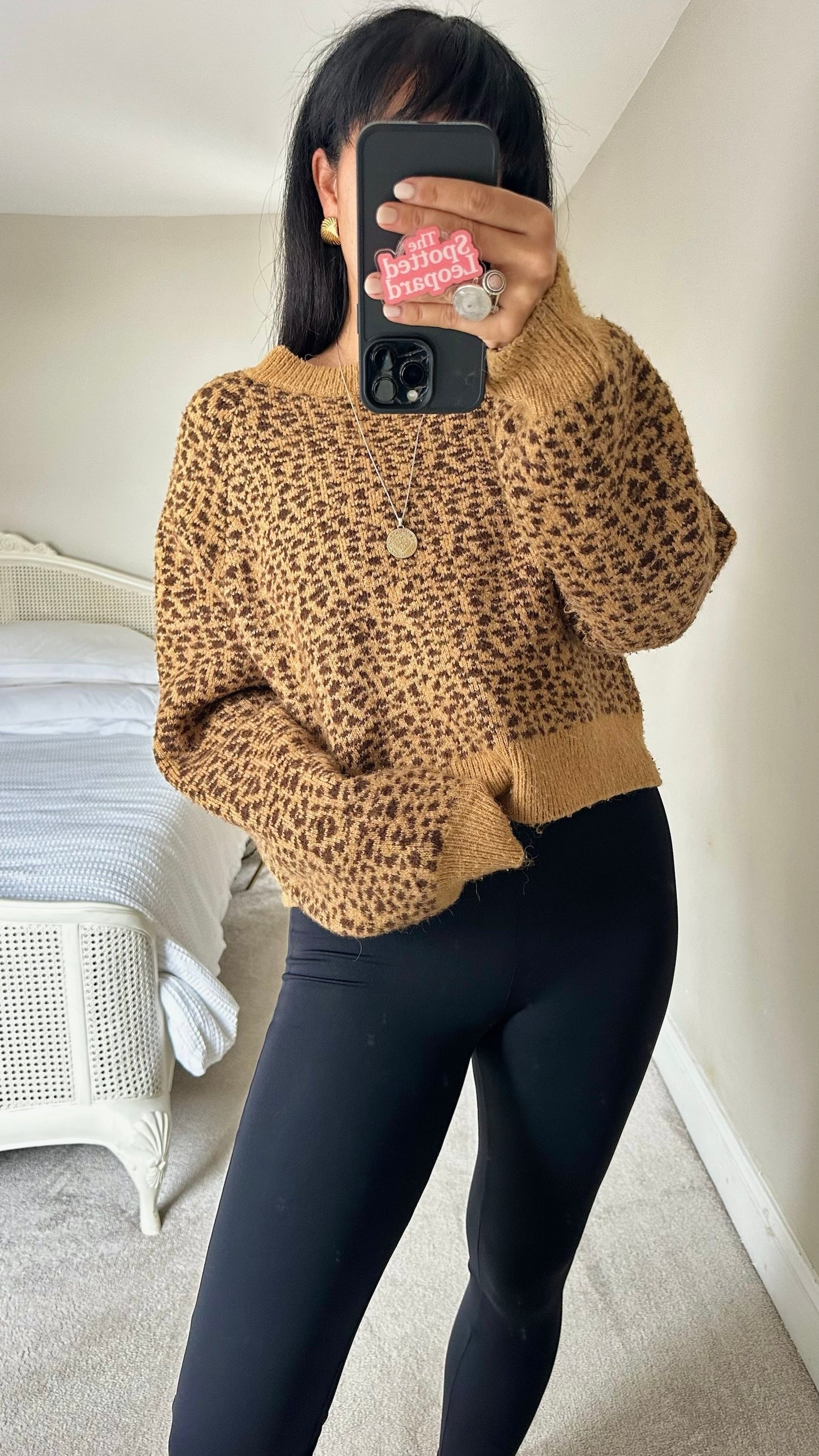 Topshop brown black leopard animal print crop jumper large L UK 12 excellent used condition