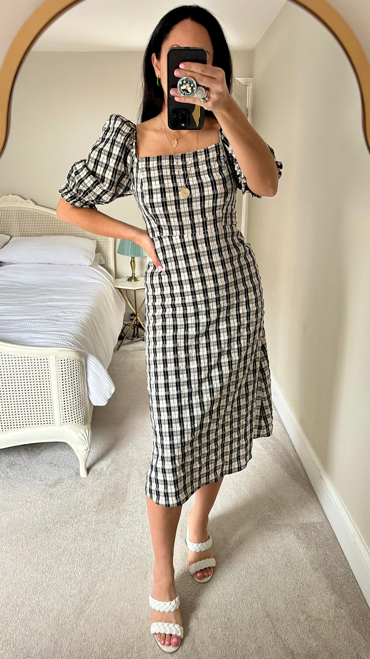 Nobody’s Child black white gingham check backless midi dress medium UK 10 vgc