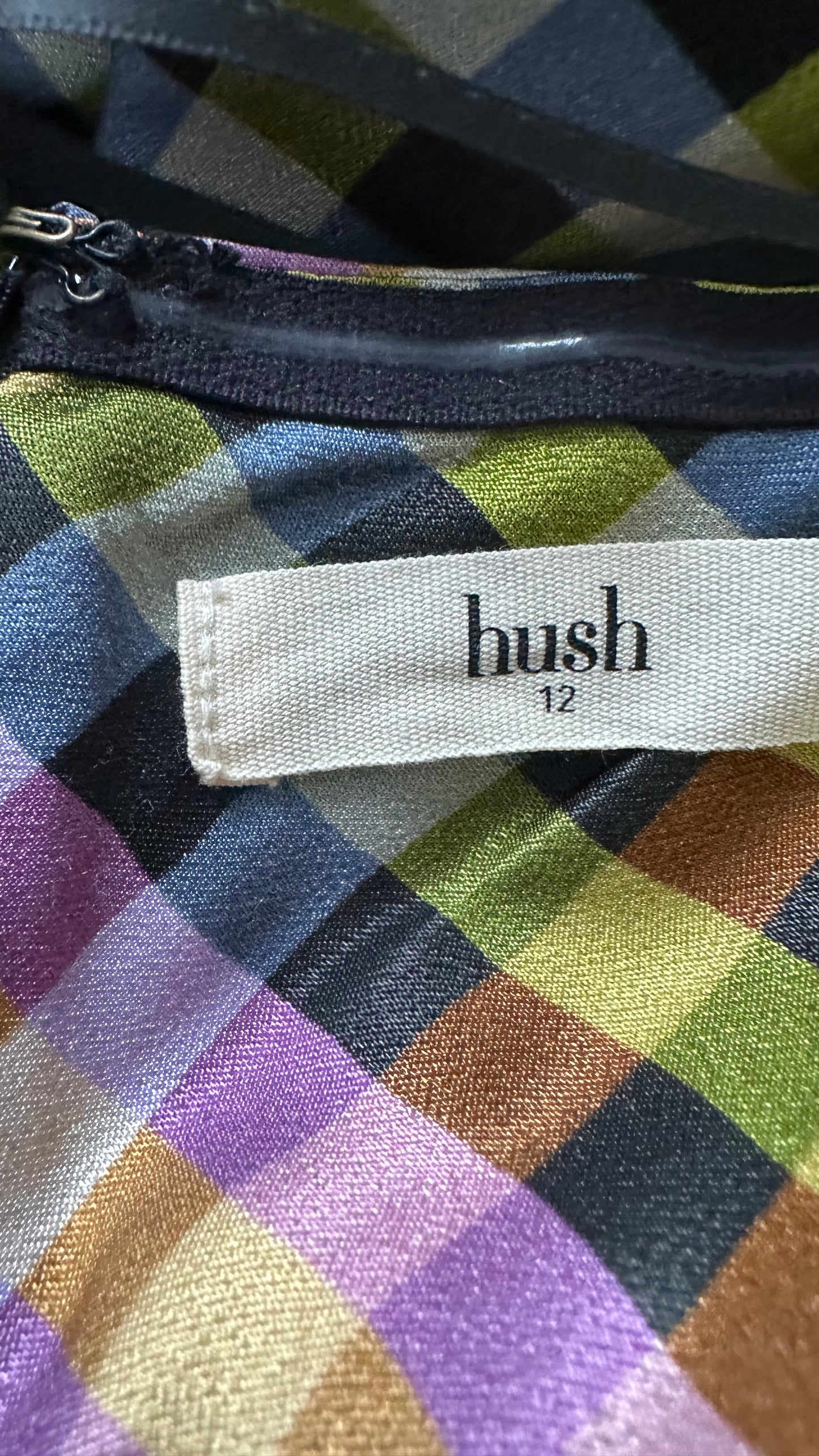 HUSH lilac green gingham check slip dress midi event maxi large UK 12 vgc