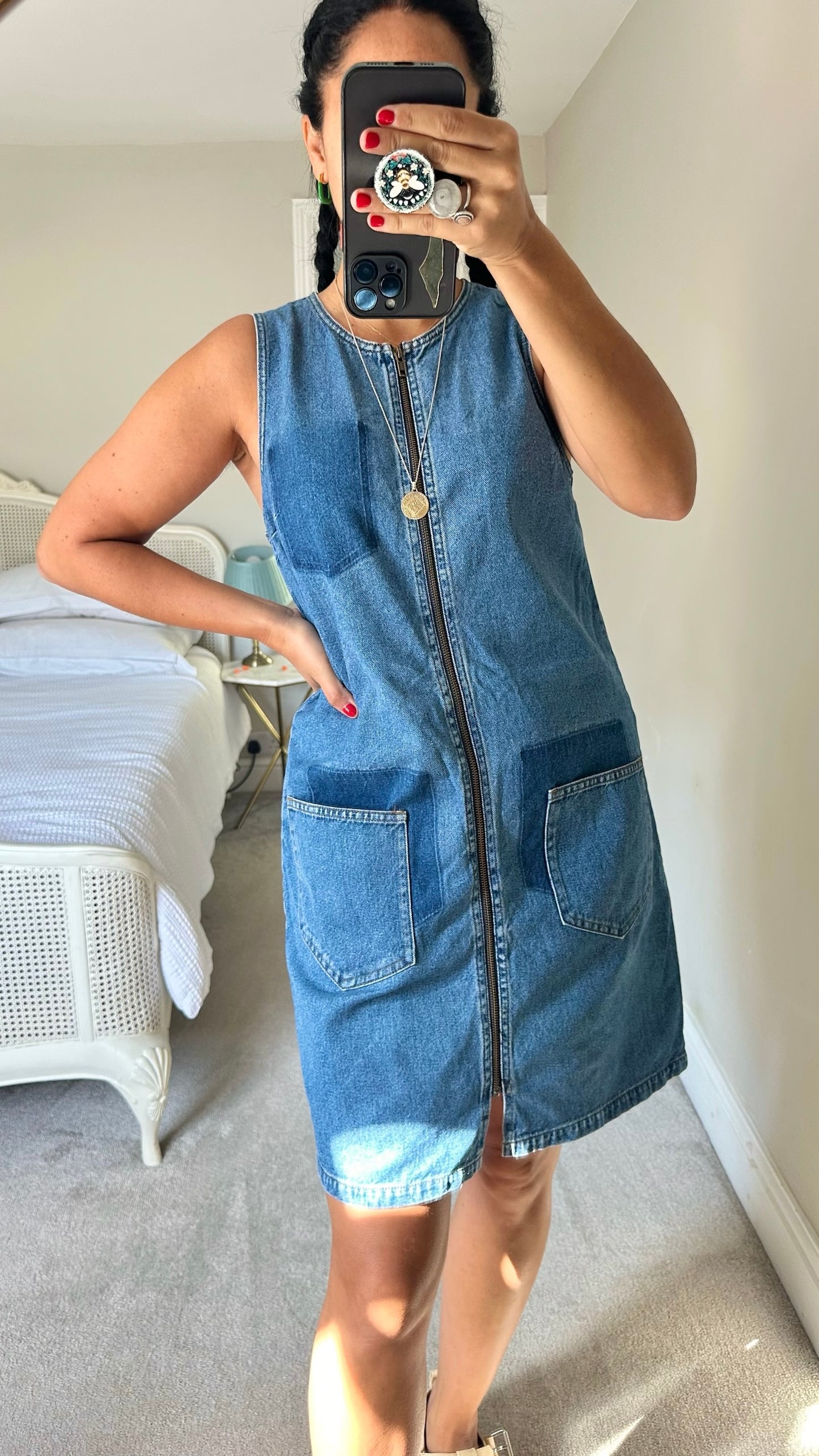 Warehouse patchwork denim casual day dress large UK 12 vgc w25