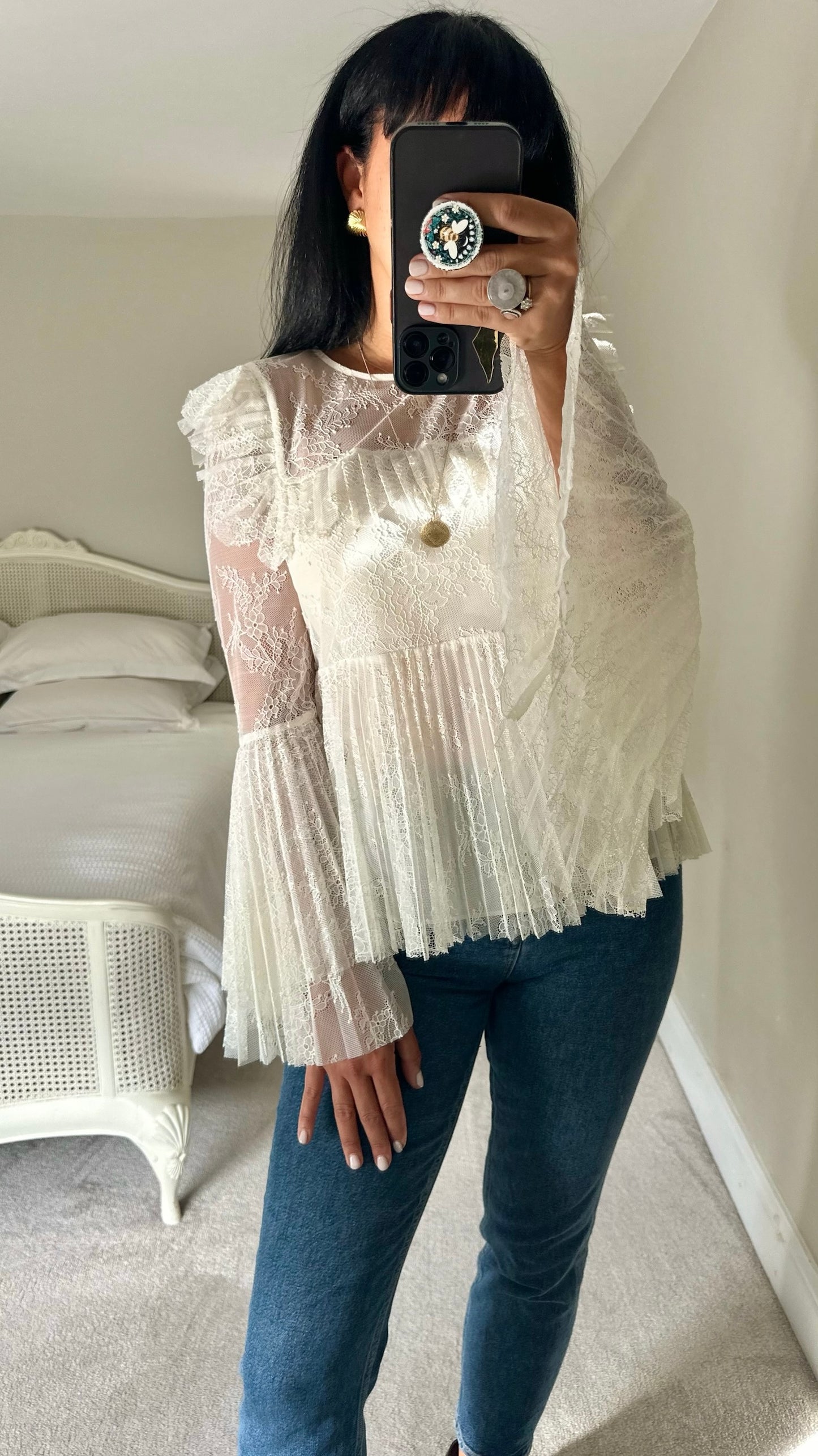 &Other stories white lace pleated eventing top medium M UK 10 excellent used condition