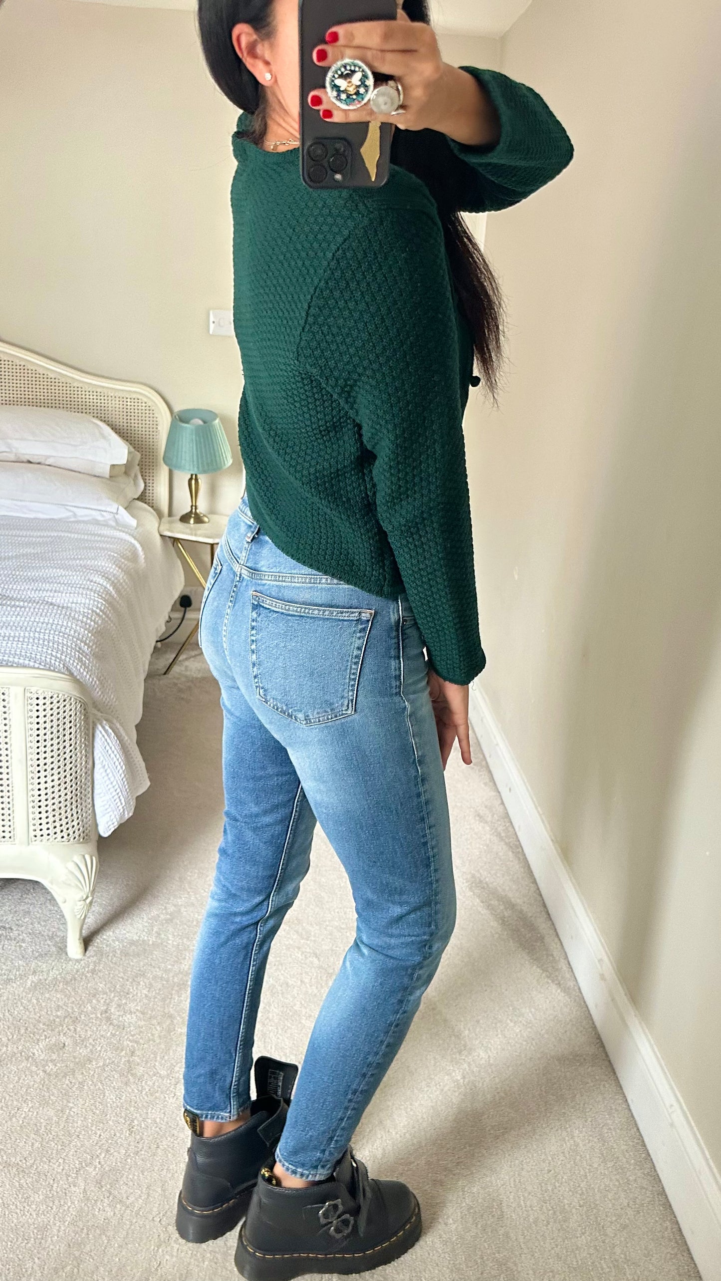 Viyella Green knitted merino wool cardigan jumper medium UK 10 vgc w25