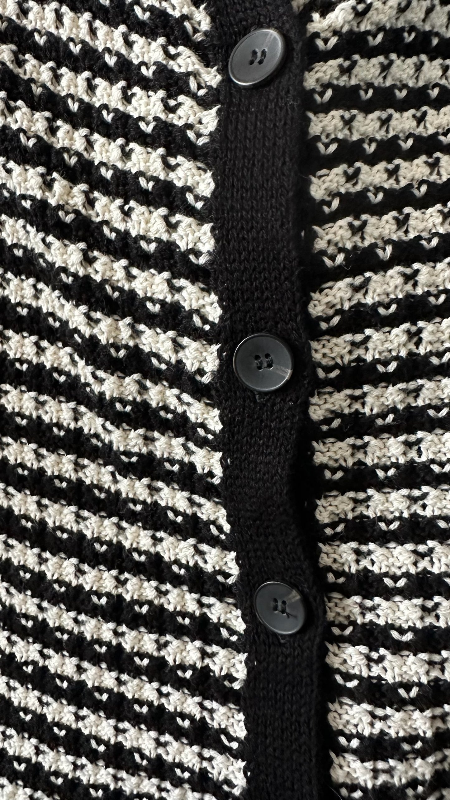 Nobody's child black white crochet knitted cardigan medium extra large UK 10 14 vgc w25