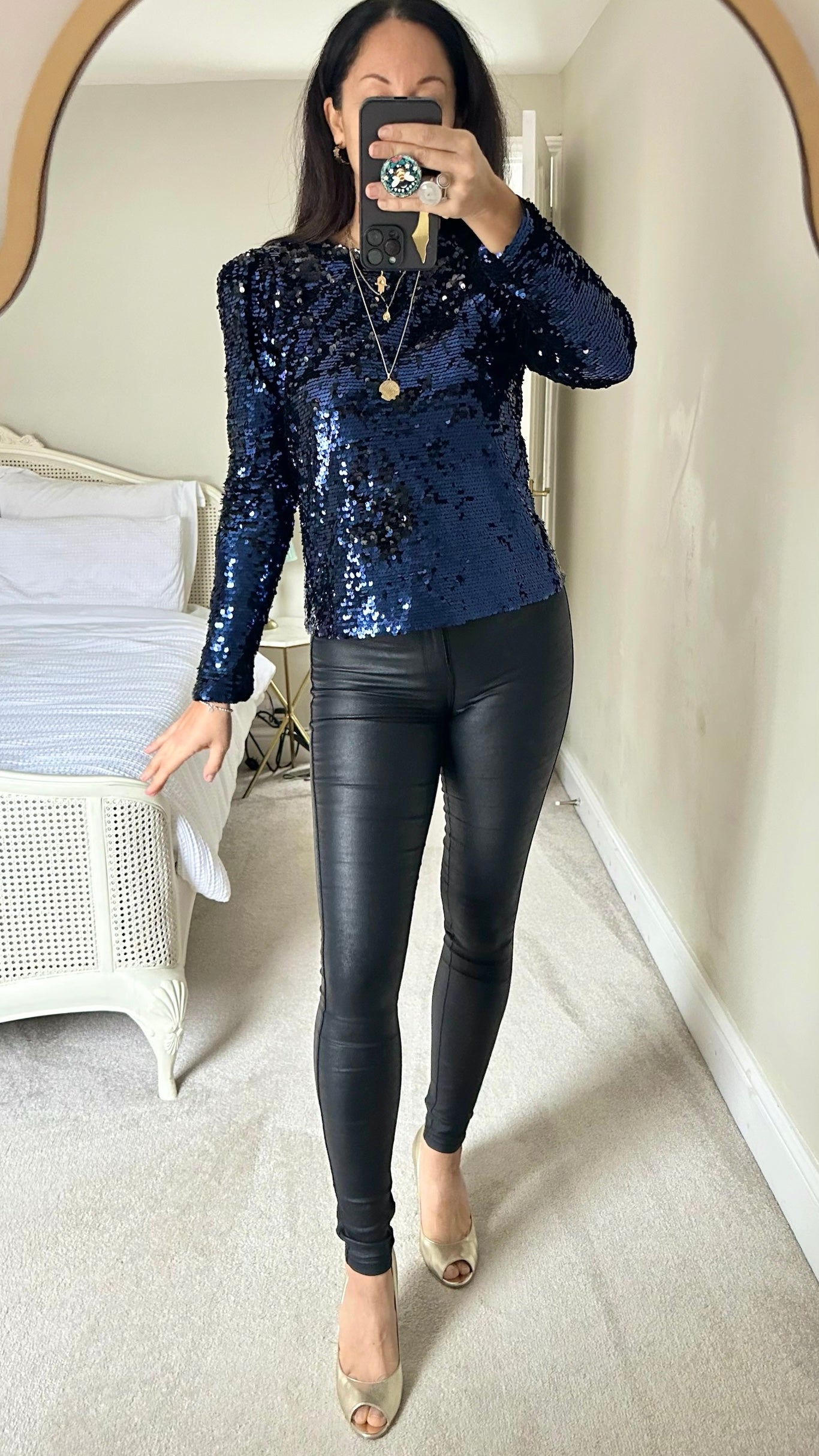 Selected Femme @ Anthropologie navy blue sequin top Christmas party small S UK 8 vgc